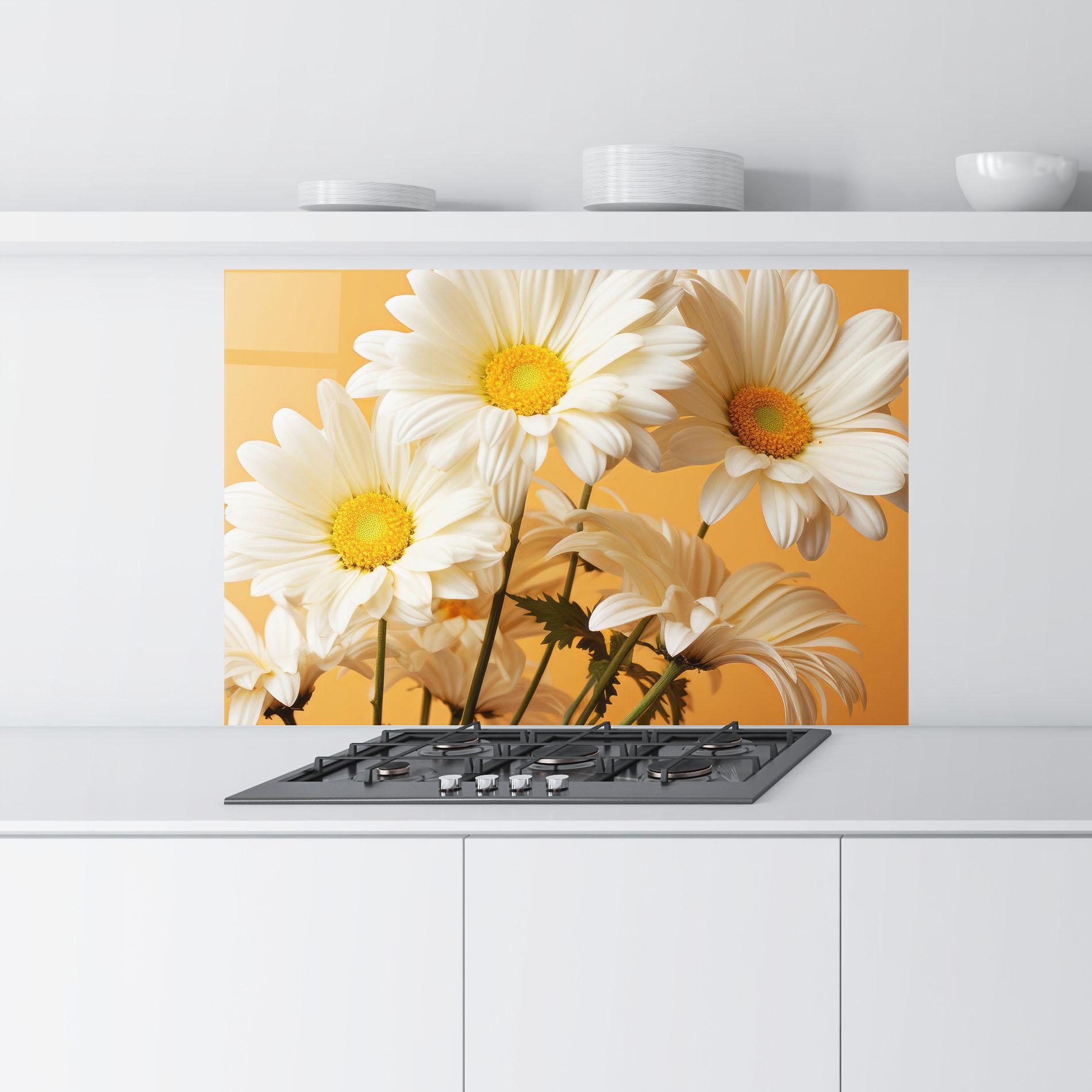 Panou Sticla Bucatarie Daisy On Orange mockup 9