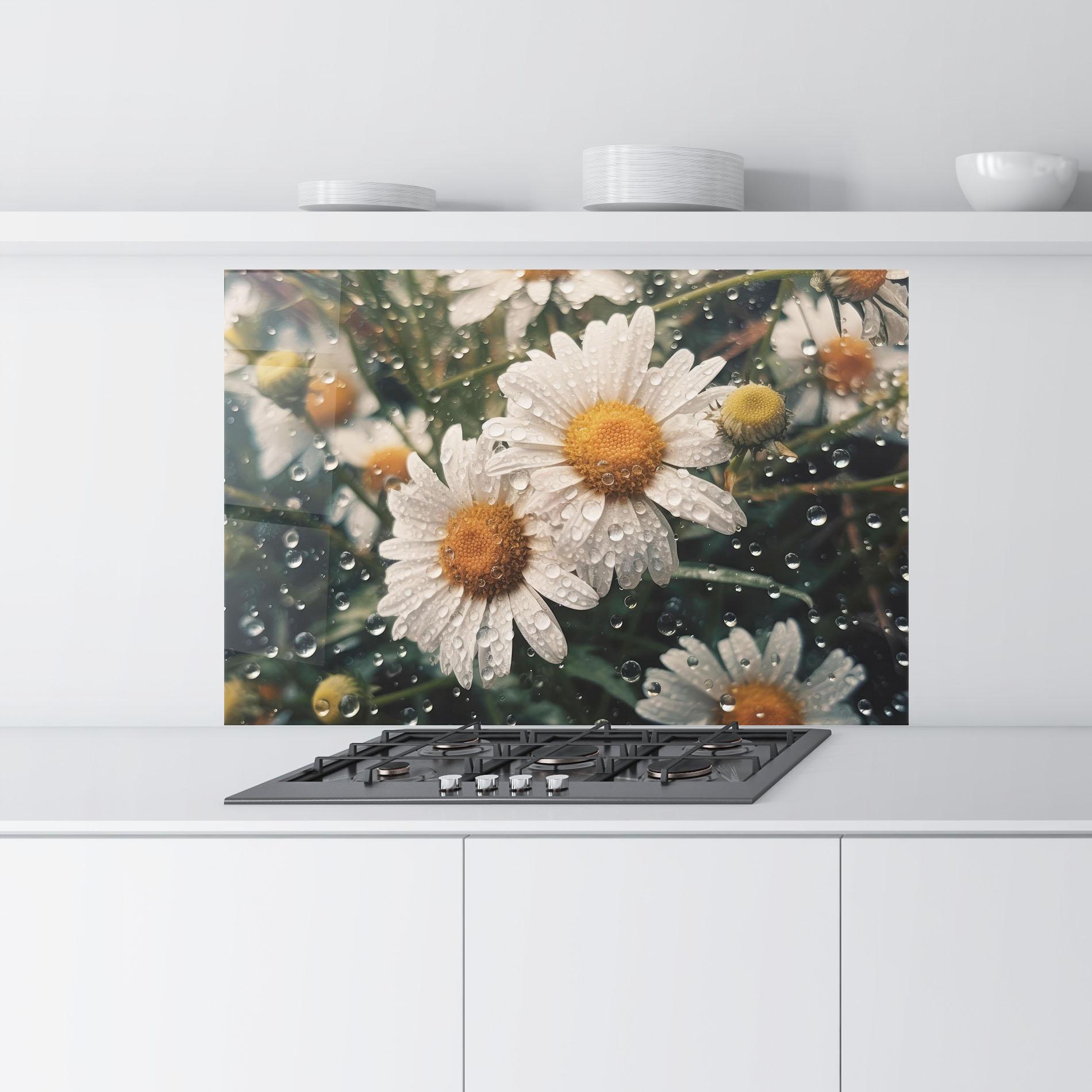 Panou Sticla Bucatarie Daisy View After Rain mockup 9