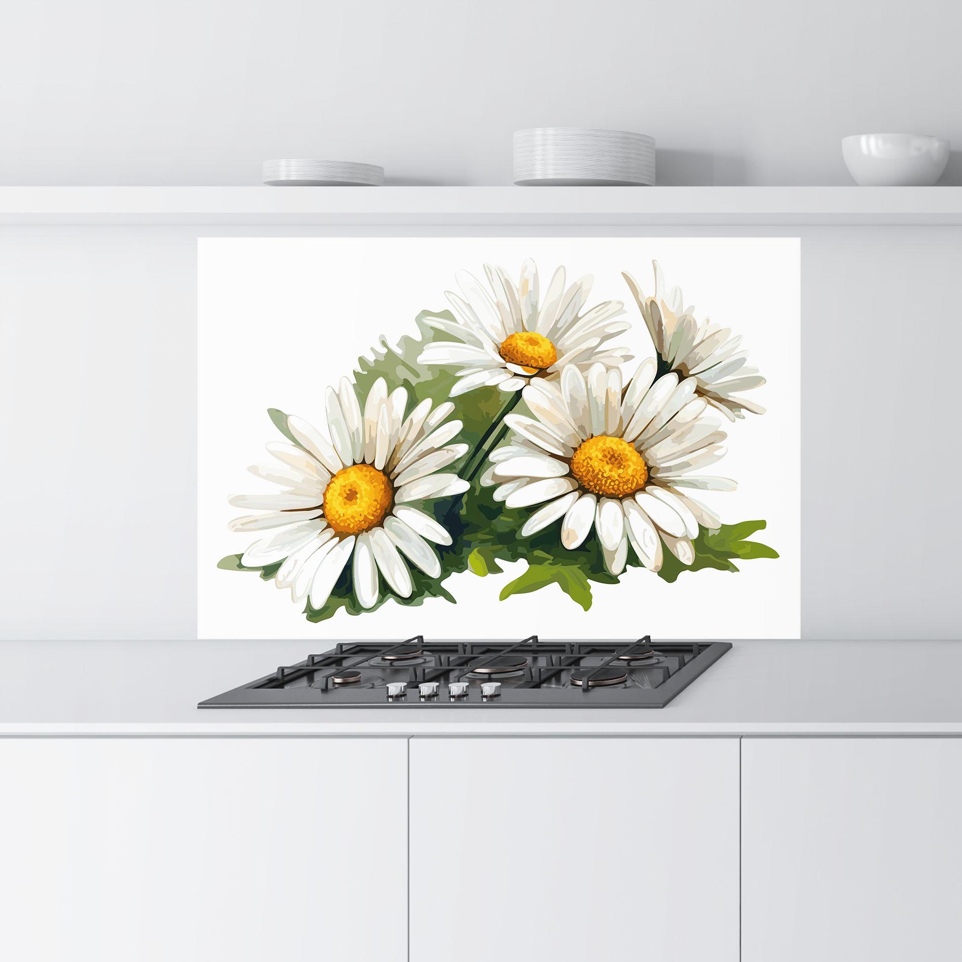 Panou Sticla Bucatarie Grey White Daisy mockup 9