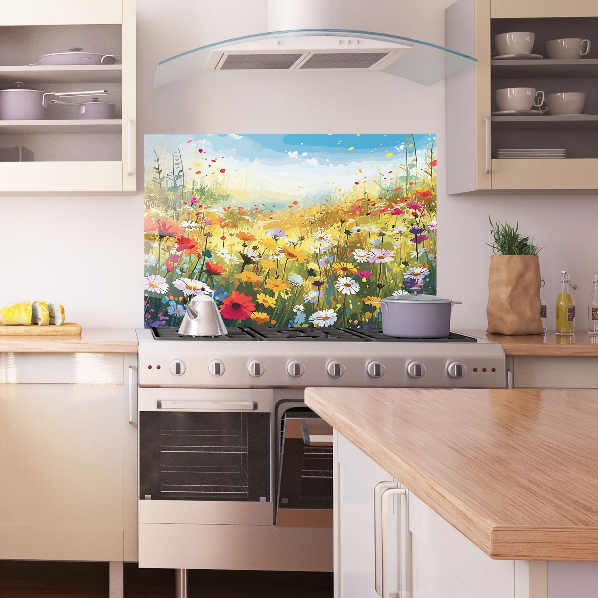 Panou Sticla Bucatarie Colorful Daisy Mix mockup 1