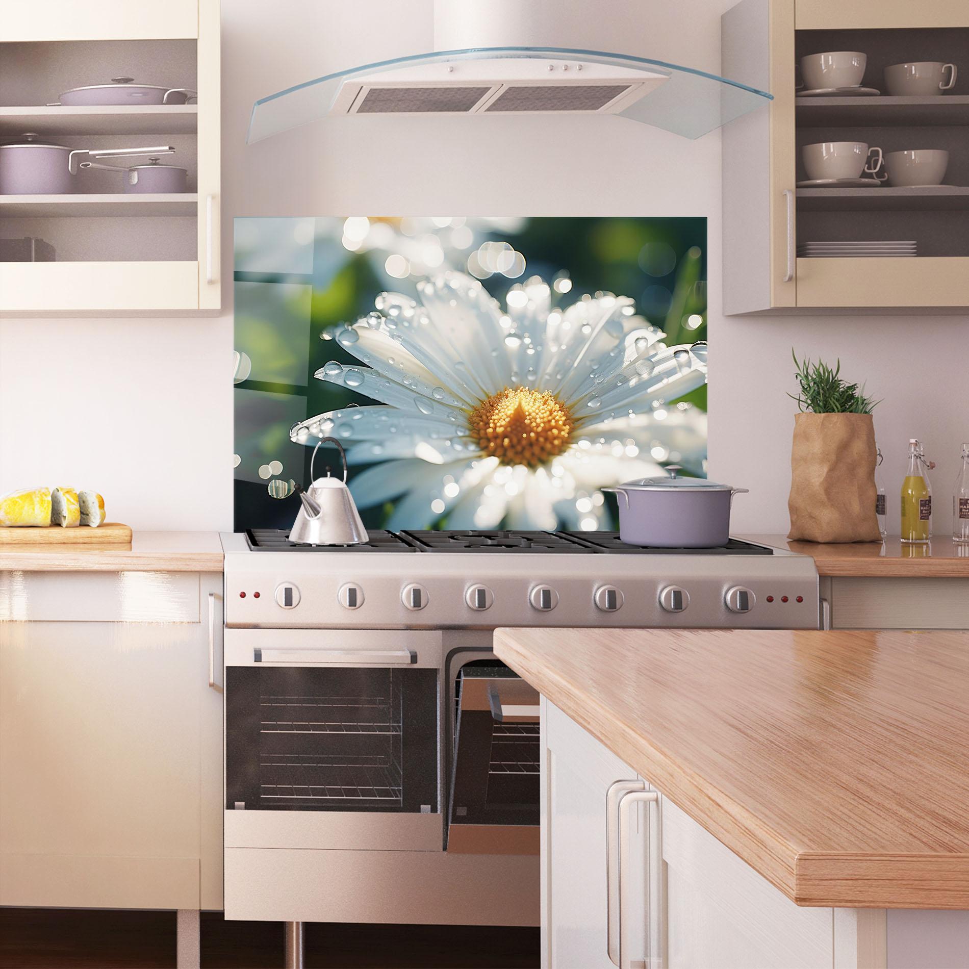 Panou Sticla Bucatarie Daisy After Rain Close Up mockup 1