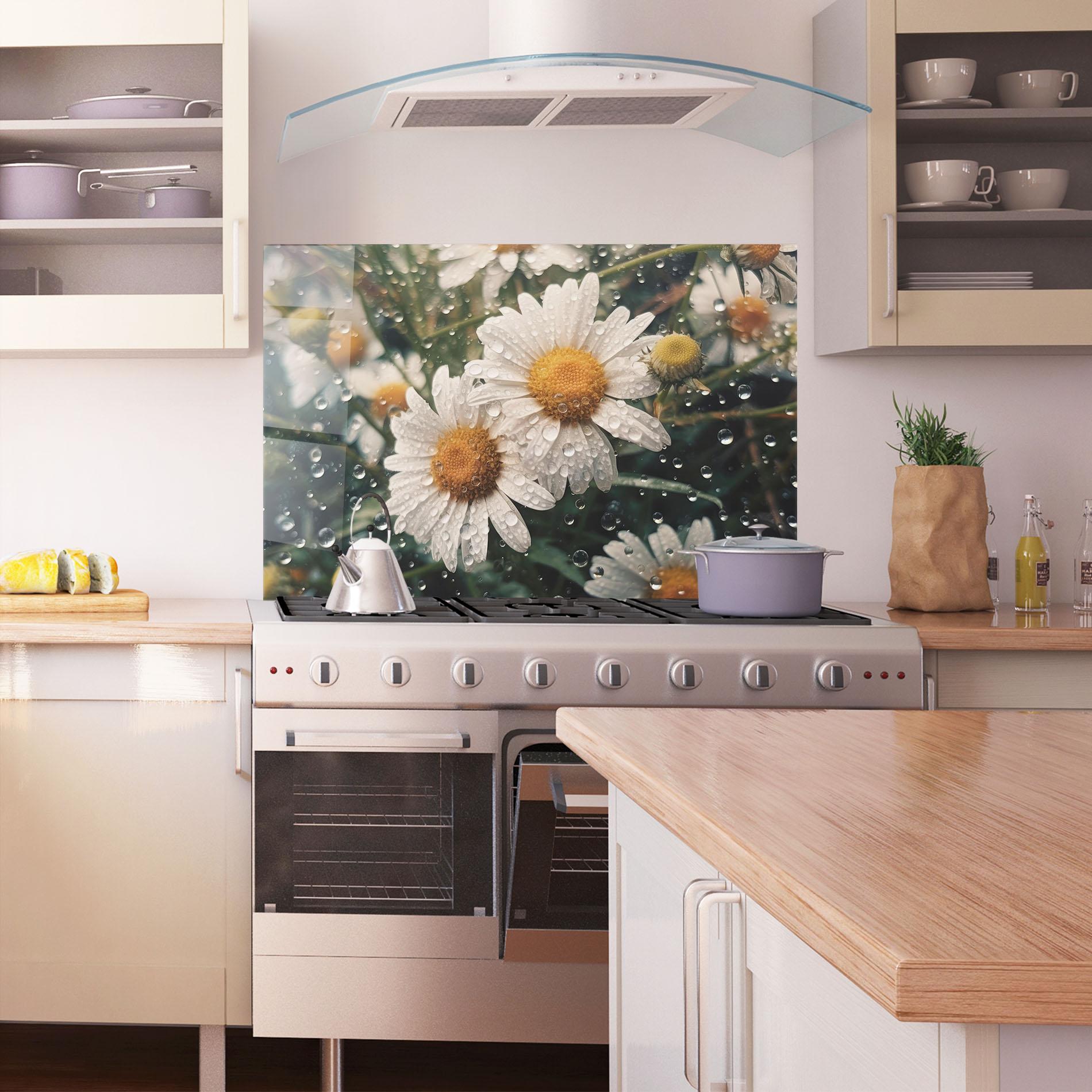Panou Sticla Bucatarie Daisy View After Rain mockup 1