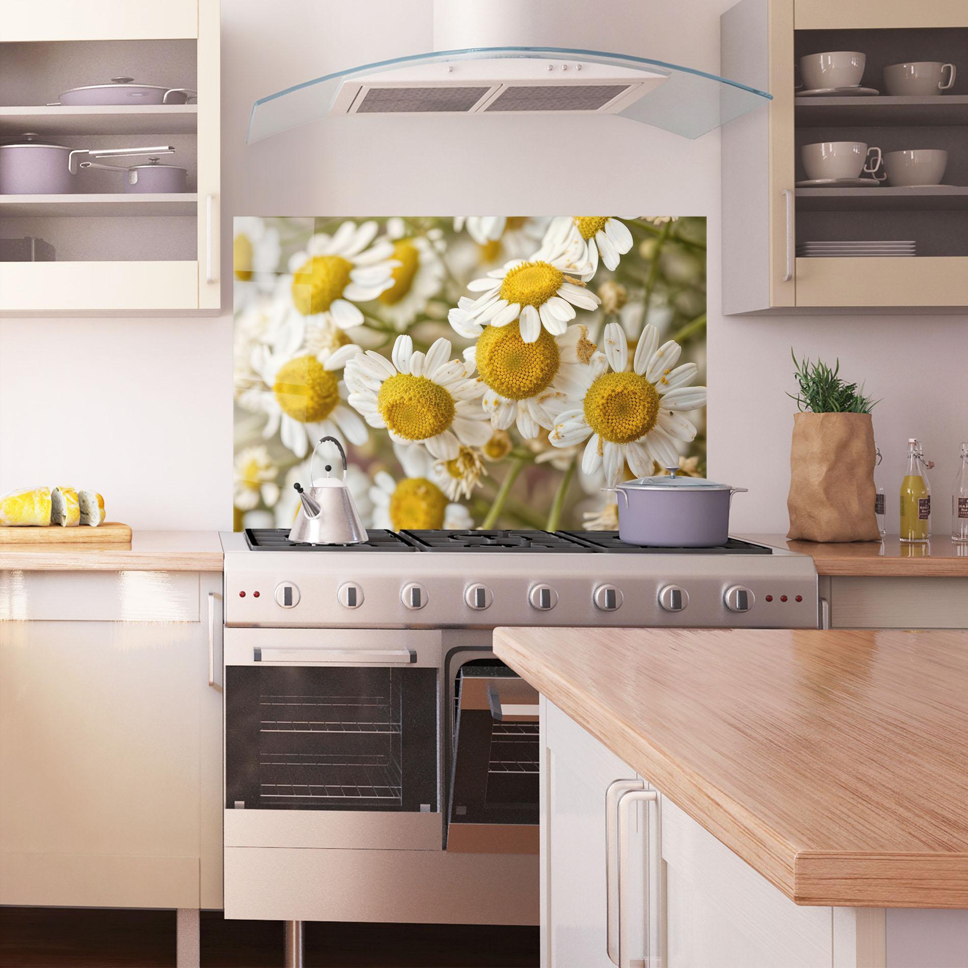 Panou Sticla Bucatarie Daisy Wall mockup 1