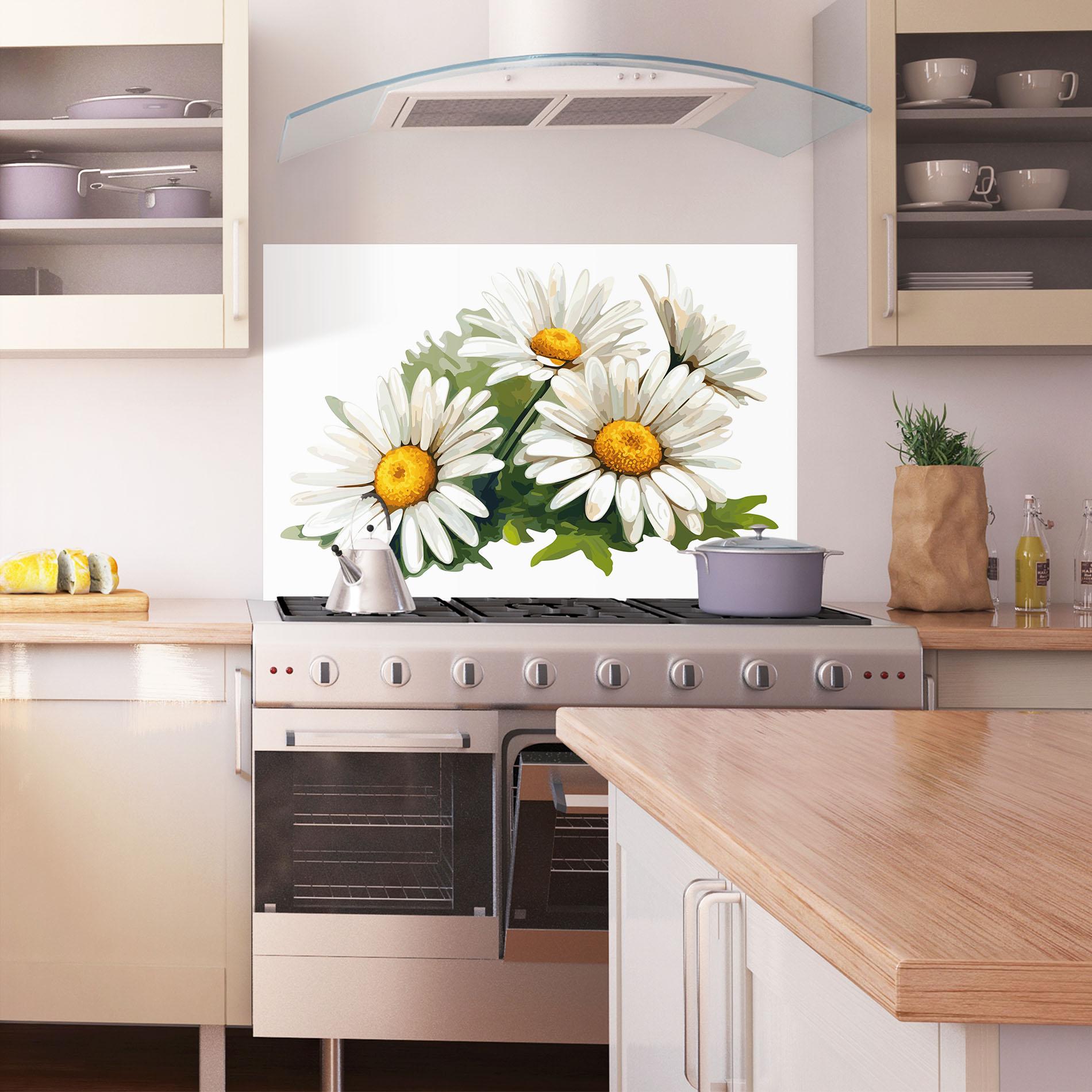 Panou Sticla Bucatarie Grey White Daisy mockup 1