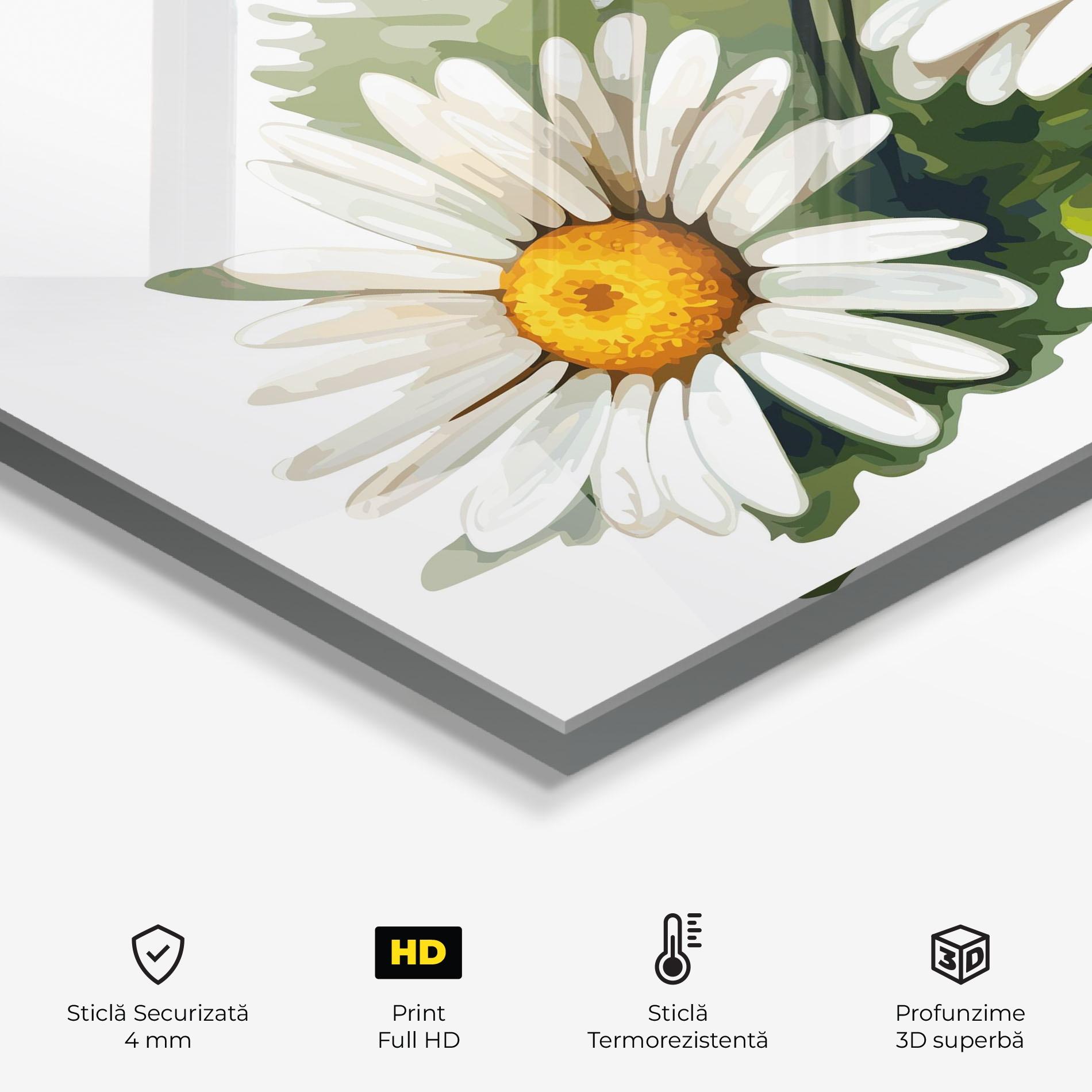 Panou Sticla Bucatarie Grey White Daisy mockup 2
