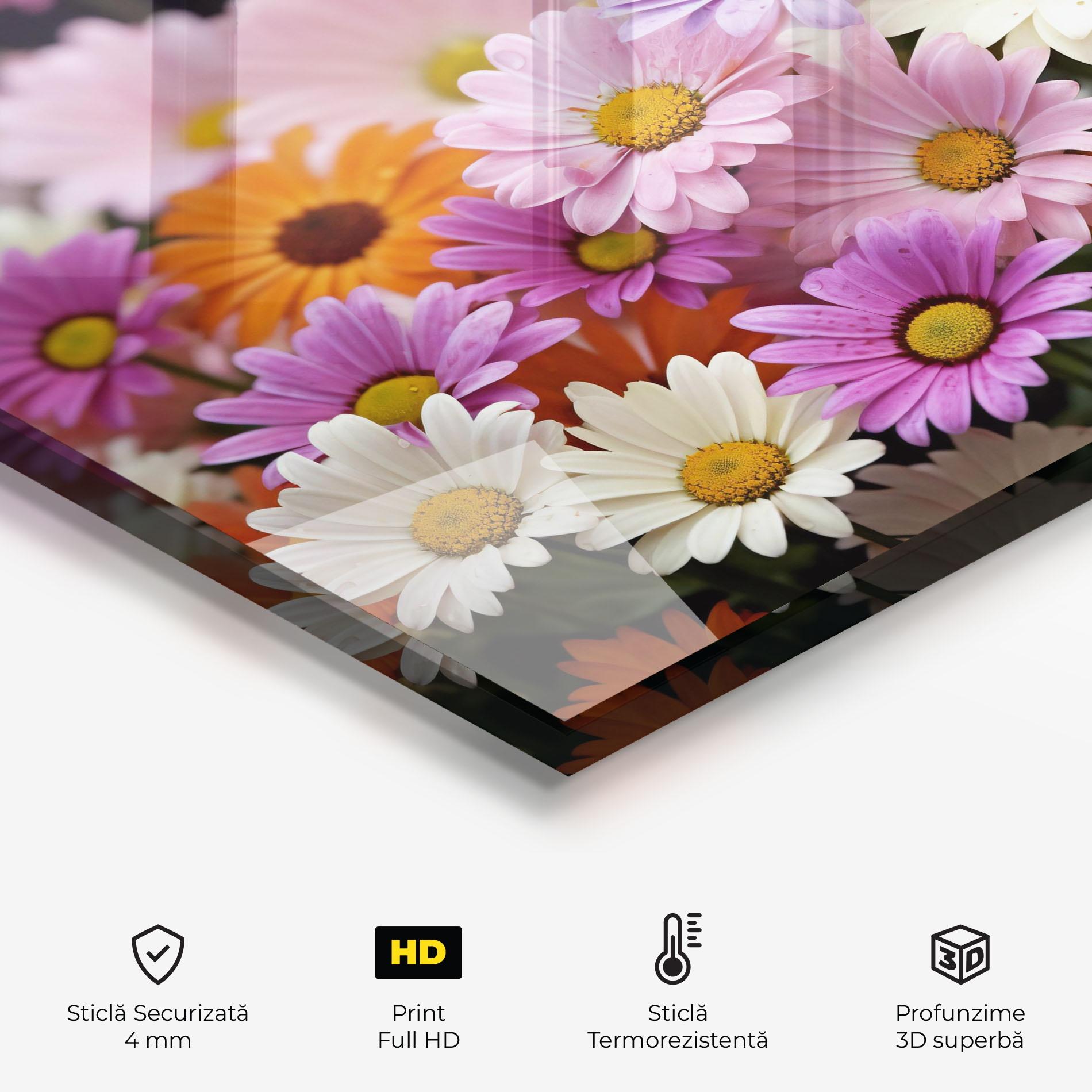 Panou Sticla Bucatarie Orange Purple Daisy Mix mockup 2