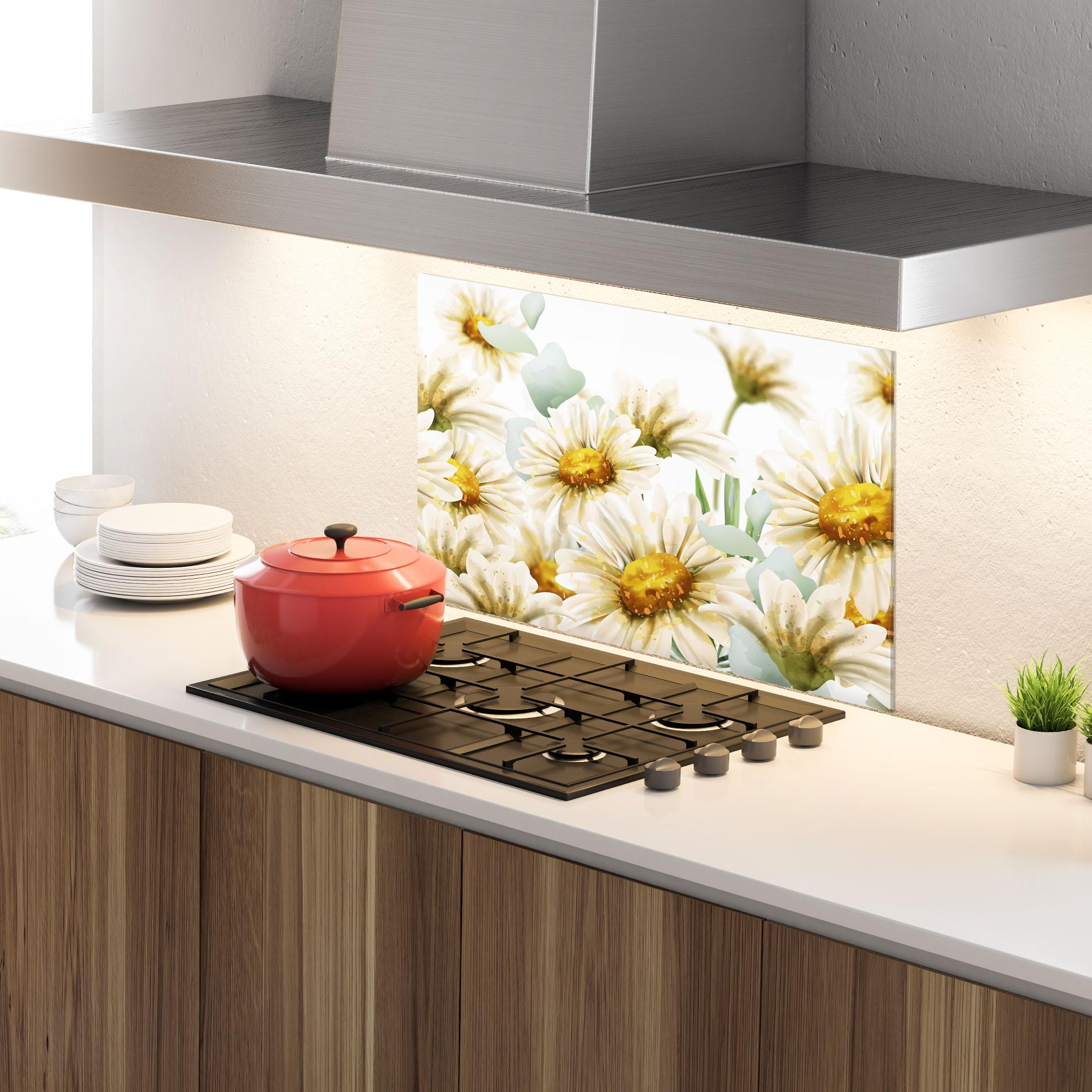 Panou Sticla Bucatarie Beautiful Daisy Art mockup 4