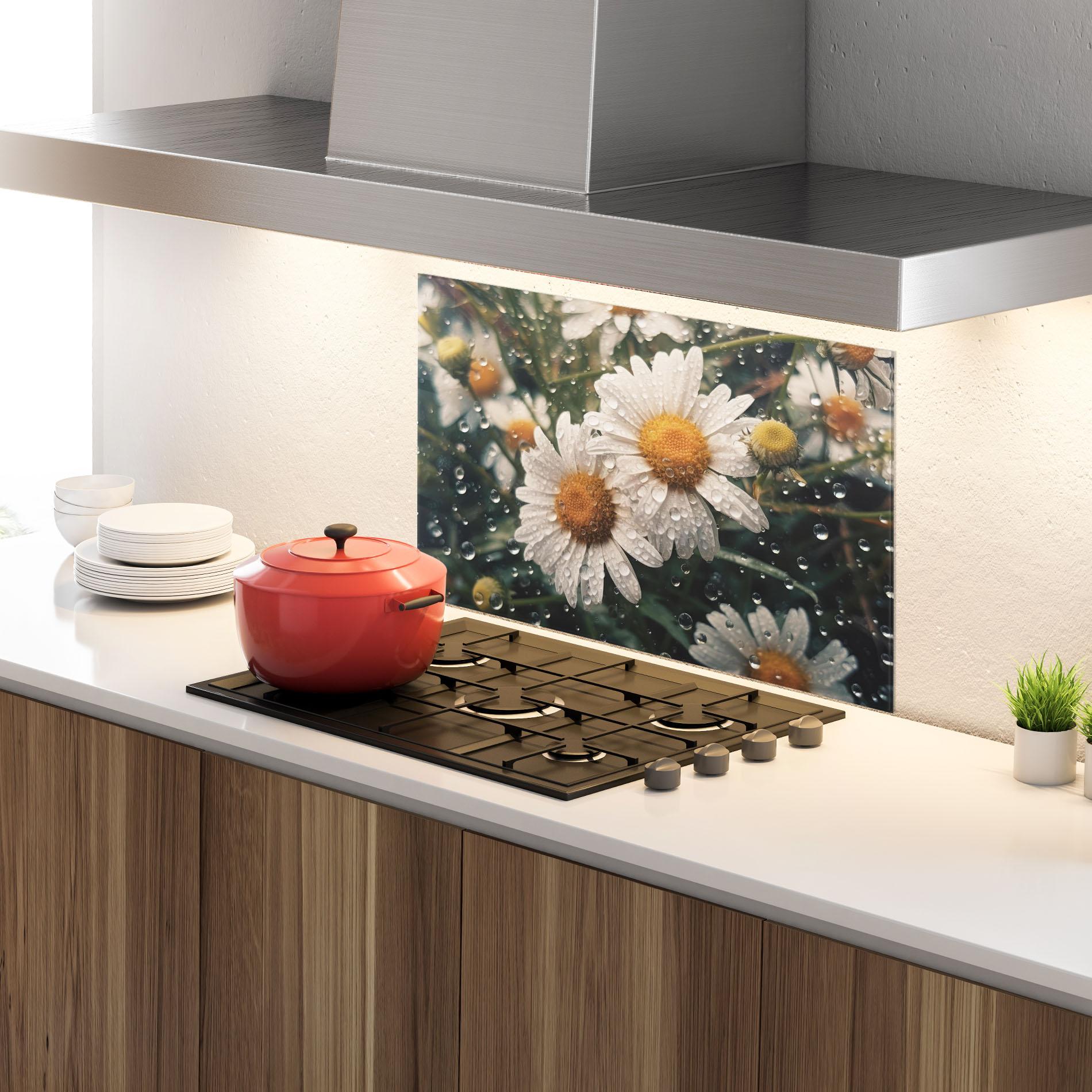 Panou Sticla Bucatarie Daisy View After Rain mockup 4