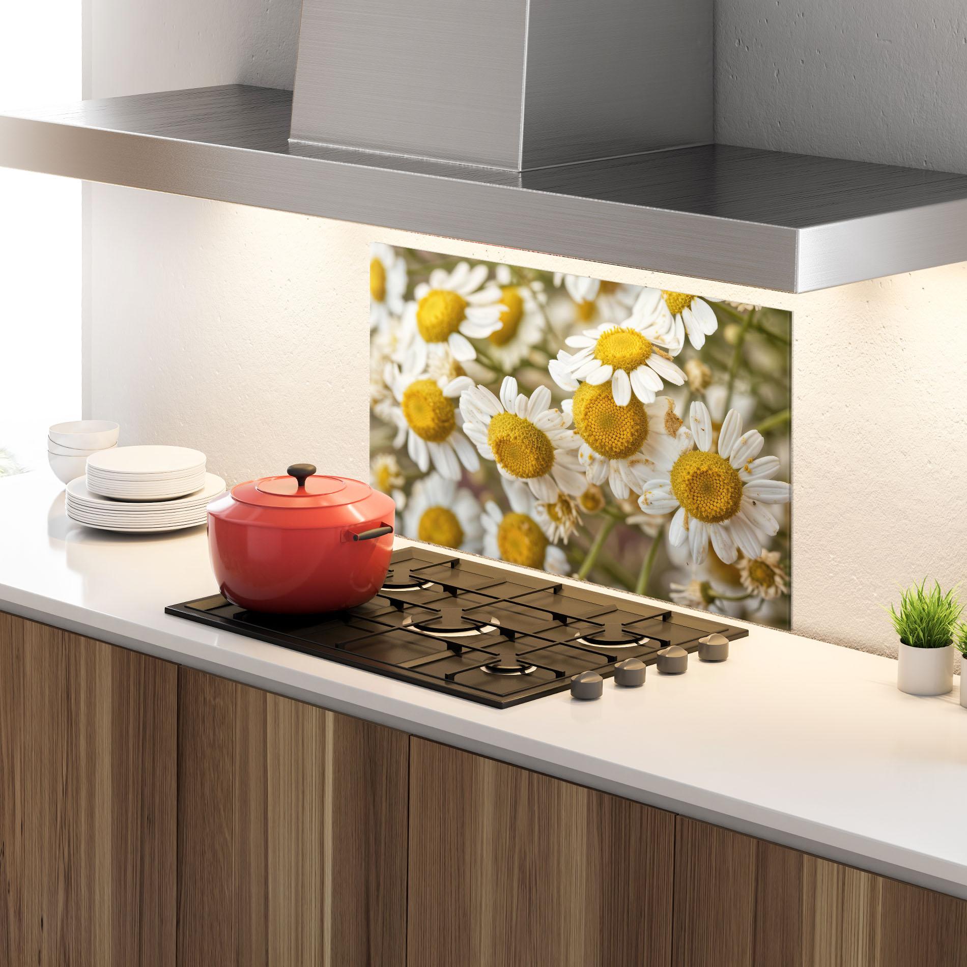 Panou Sticla Bucatarie Daisy Wall mockup 4
