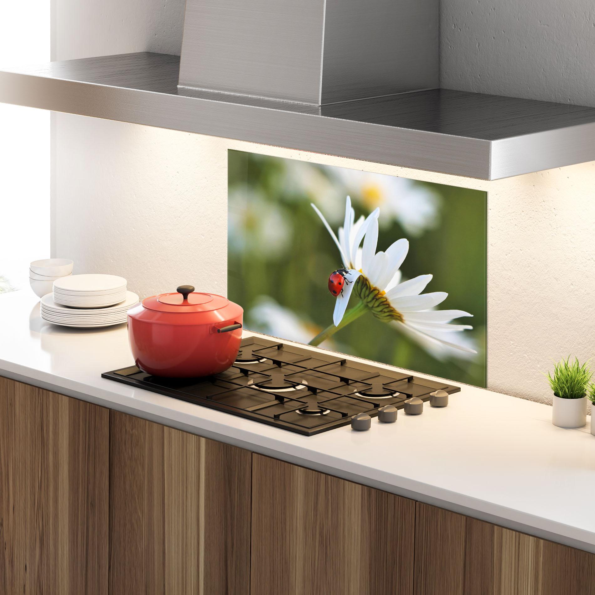 Panou Sticla Bucatarie Ladybug On Daisy Petal mockup 4