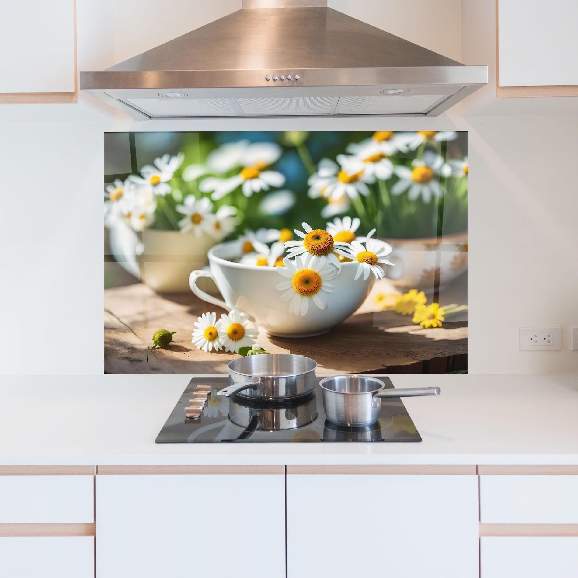 Panou Sticla Bucatarie Daisies In A Cup mockup 5