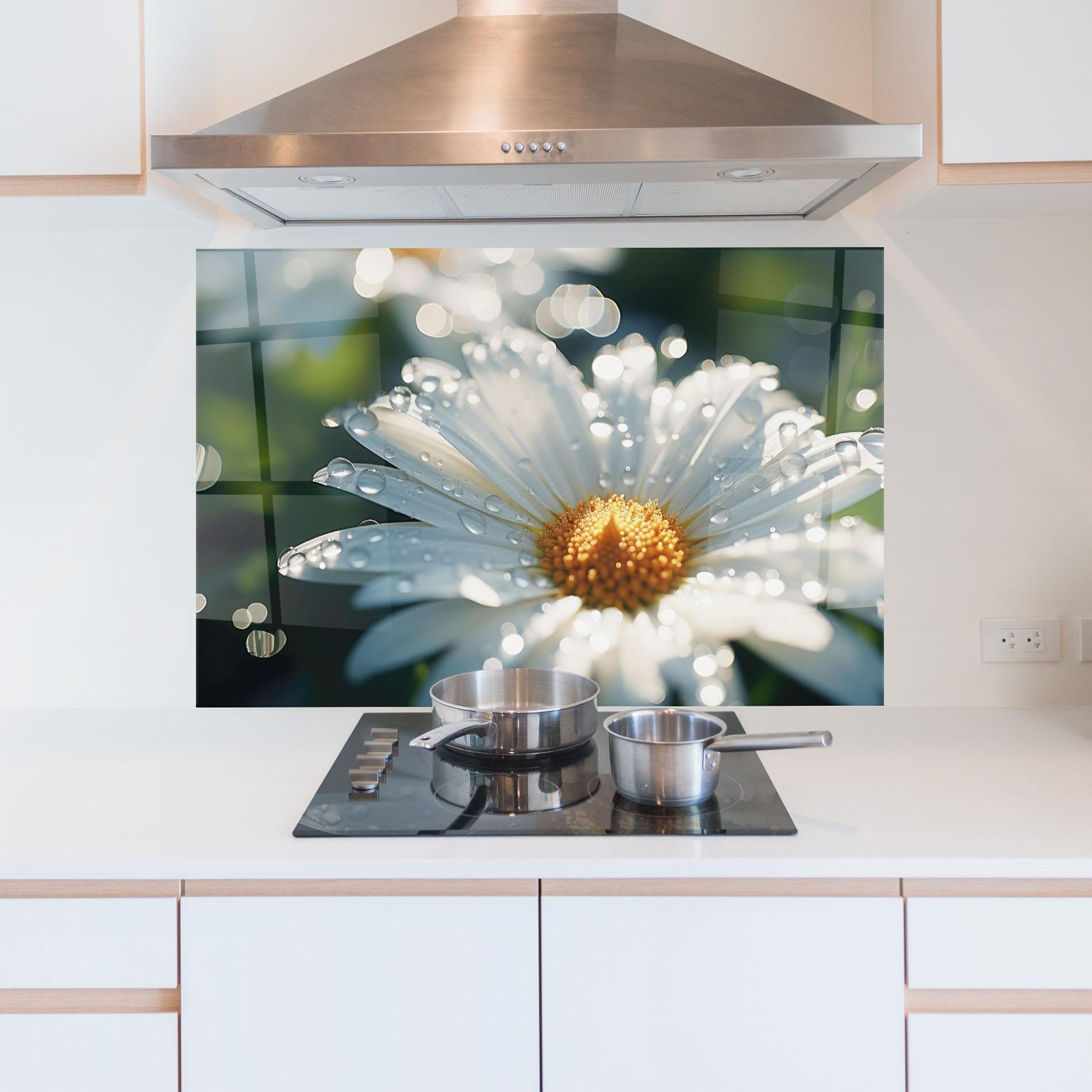 Panou Sticla Bucatarie Daisy After Rain Close Up mockup 5