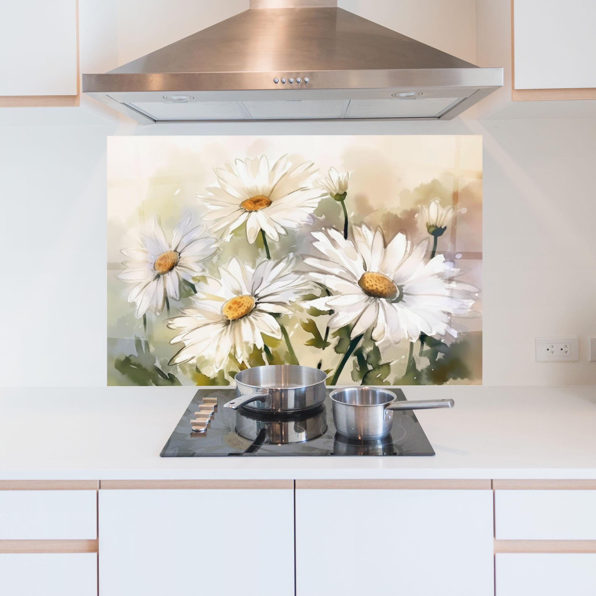 Panou Sticla Bucatarie Daisy Painting mockup 5