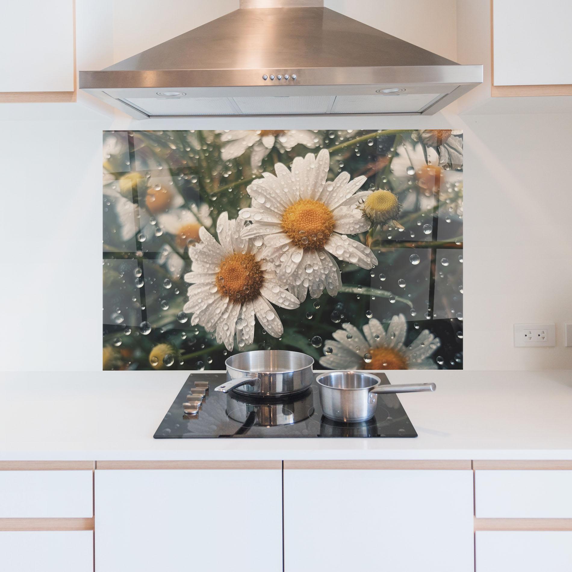 Panou Sticla Bucatarie Daisy View After Rain mockup 5