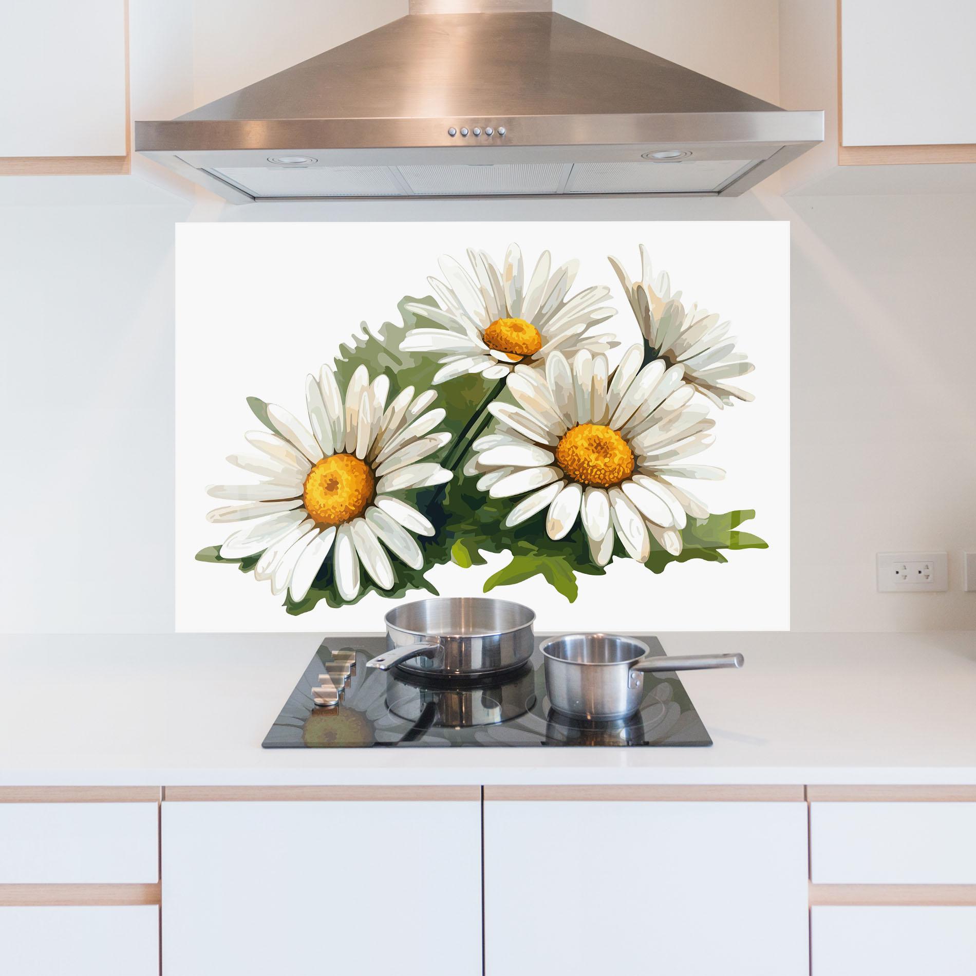 Panou Sticla Bucatarie Grey White Daisy mockup 5