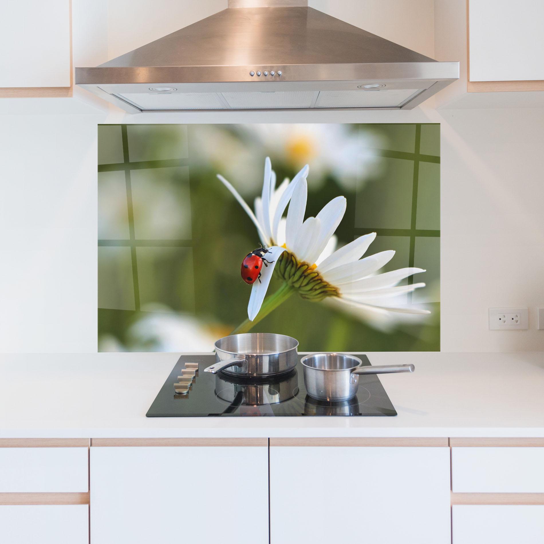 Panou Sticla Bucatarie Ladybug On Daisy Petal mockup 5