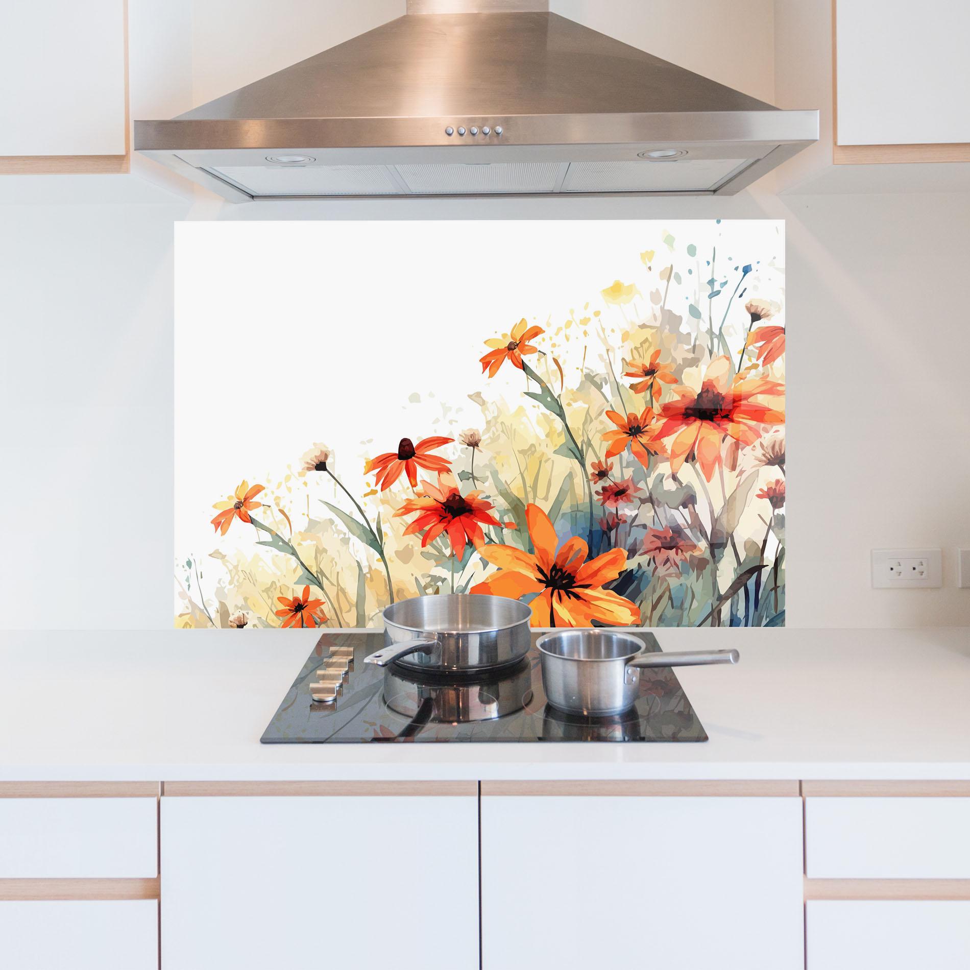 Panou Sticla Bucatarie Orange Daisy mockup 5