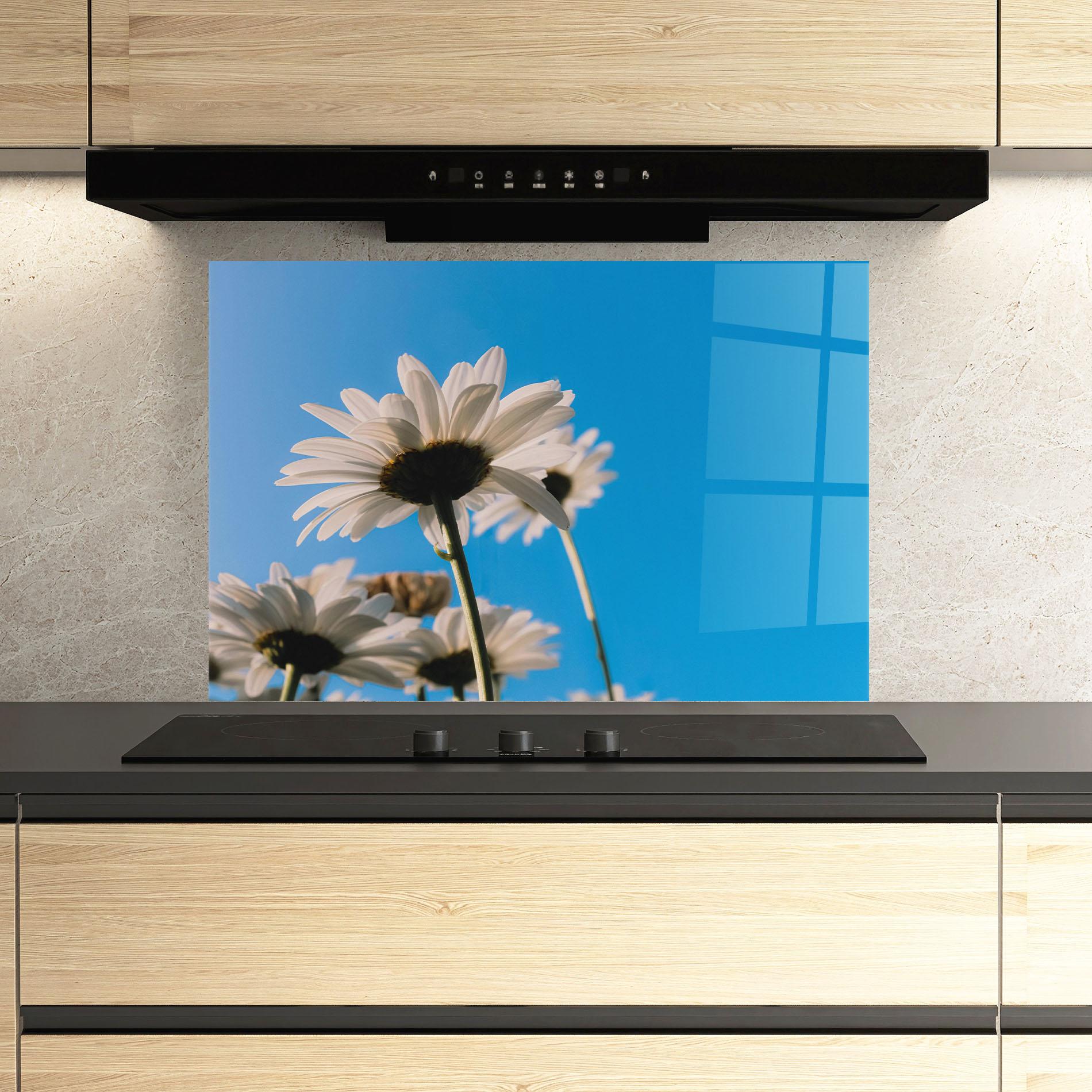 Panou Sticla Bucatarie Blue Sky Daisy mockup 3
