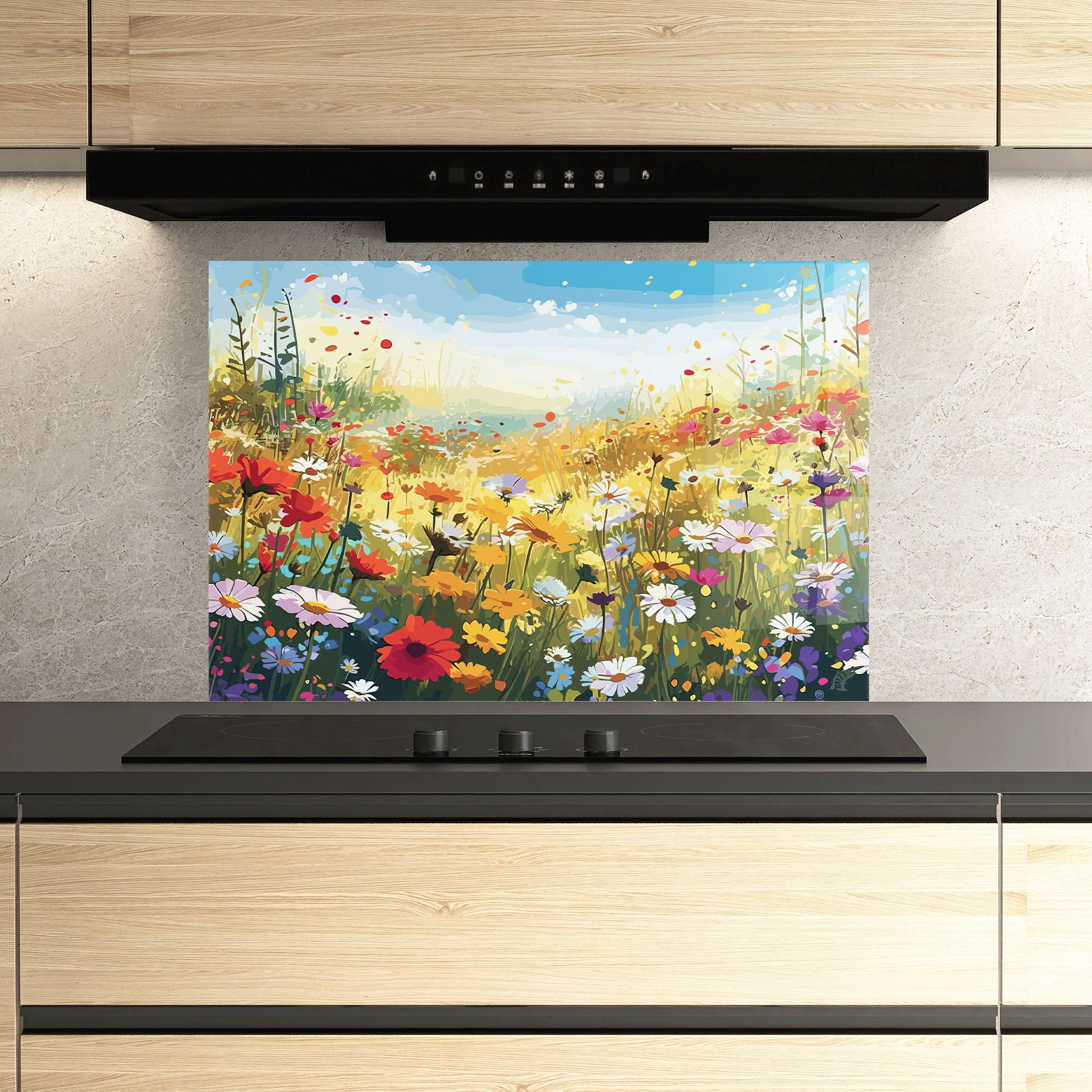 Panou Sticla Bucatarie Colorful Daisy Mix mockup 3