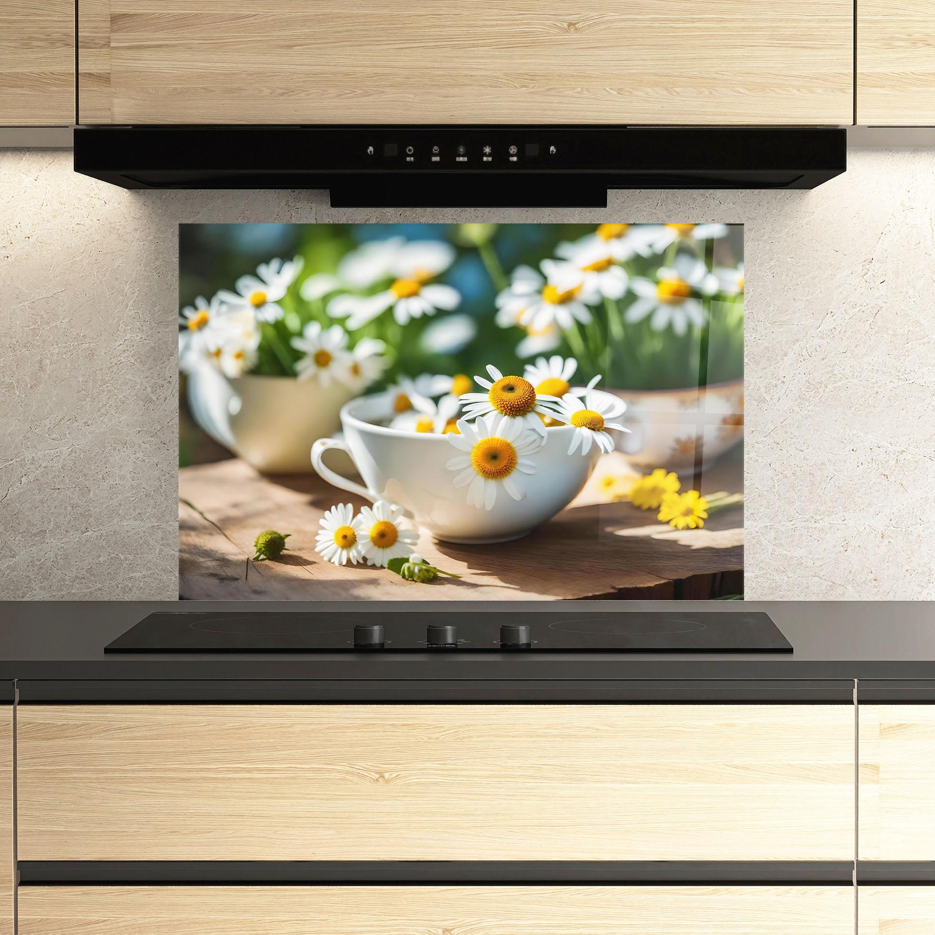 Panou Sticla Bucatarie Daisies In A Cup mockup 3