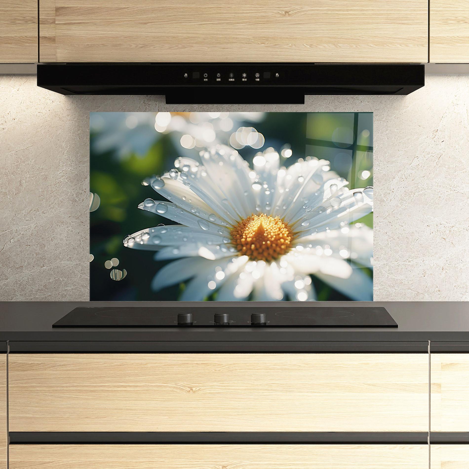 Panou Sticla Bucatarie Daisy After Rain Close Up mockup 3