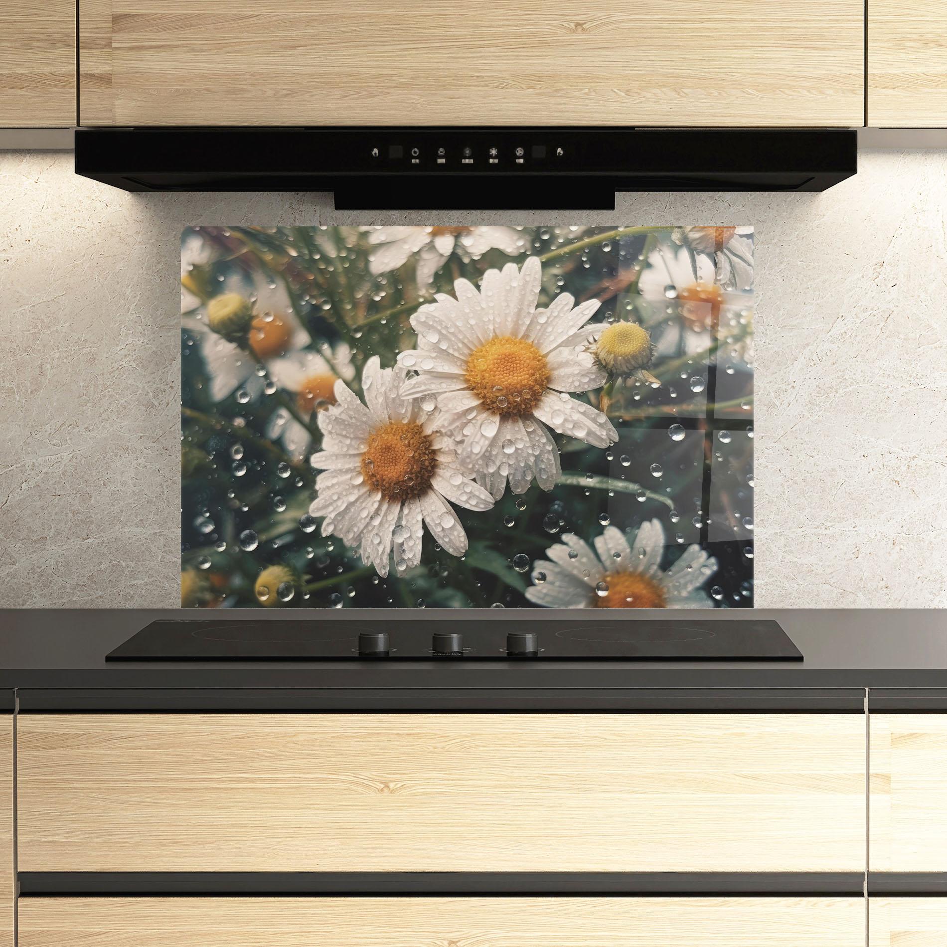 Panou Sticla Bucatarie Daisy View After Rain mockup 3