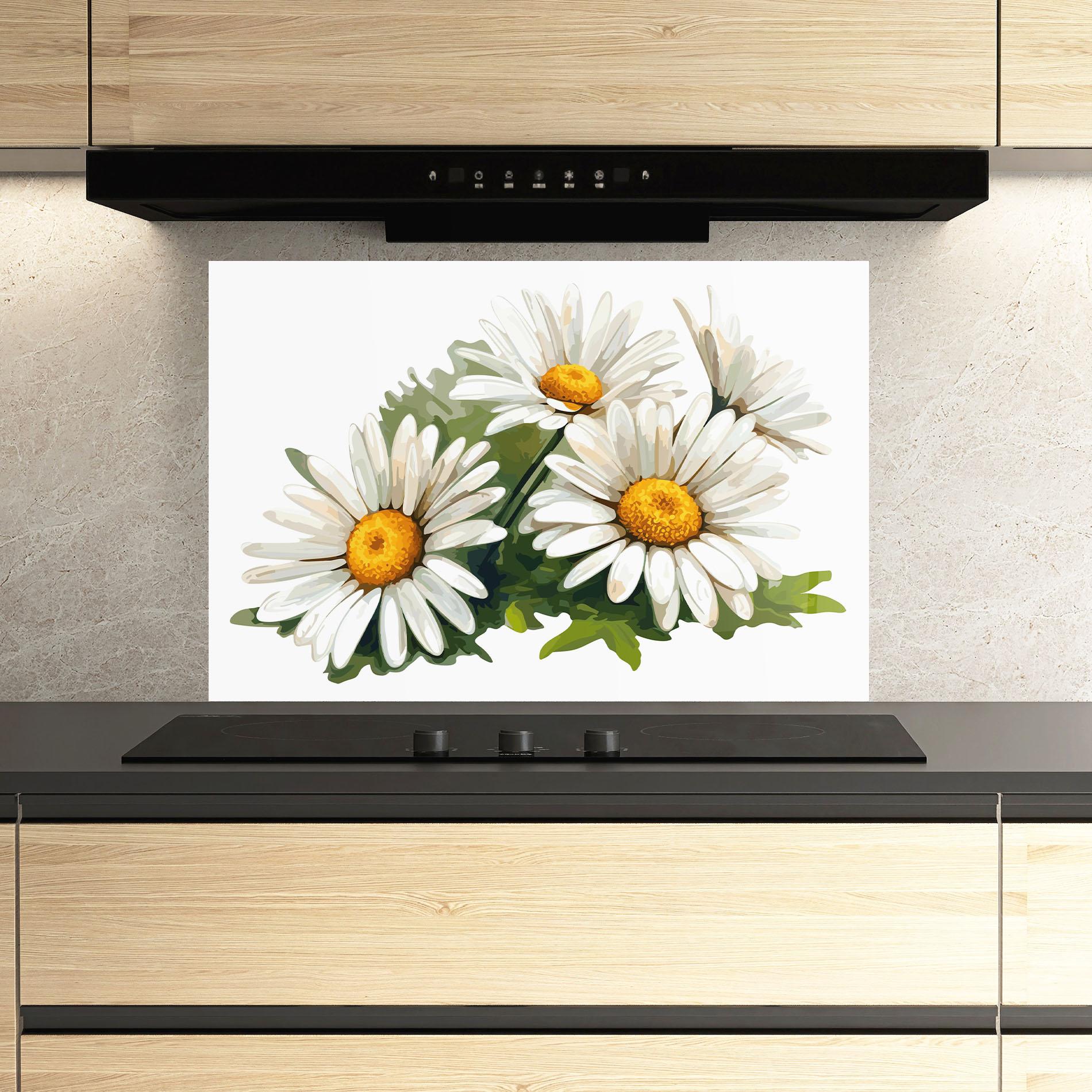 Panou Sticla Bucatarie Grey White Daisy mockup 3
