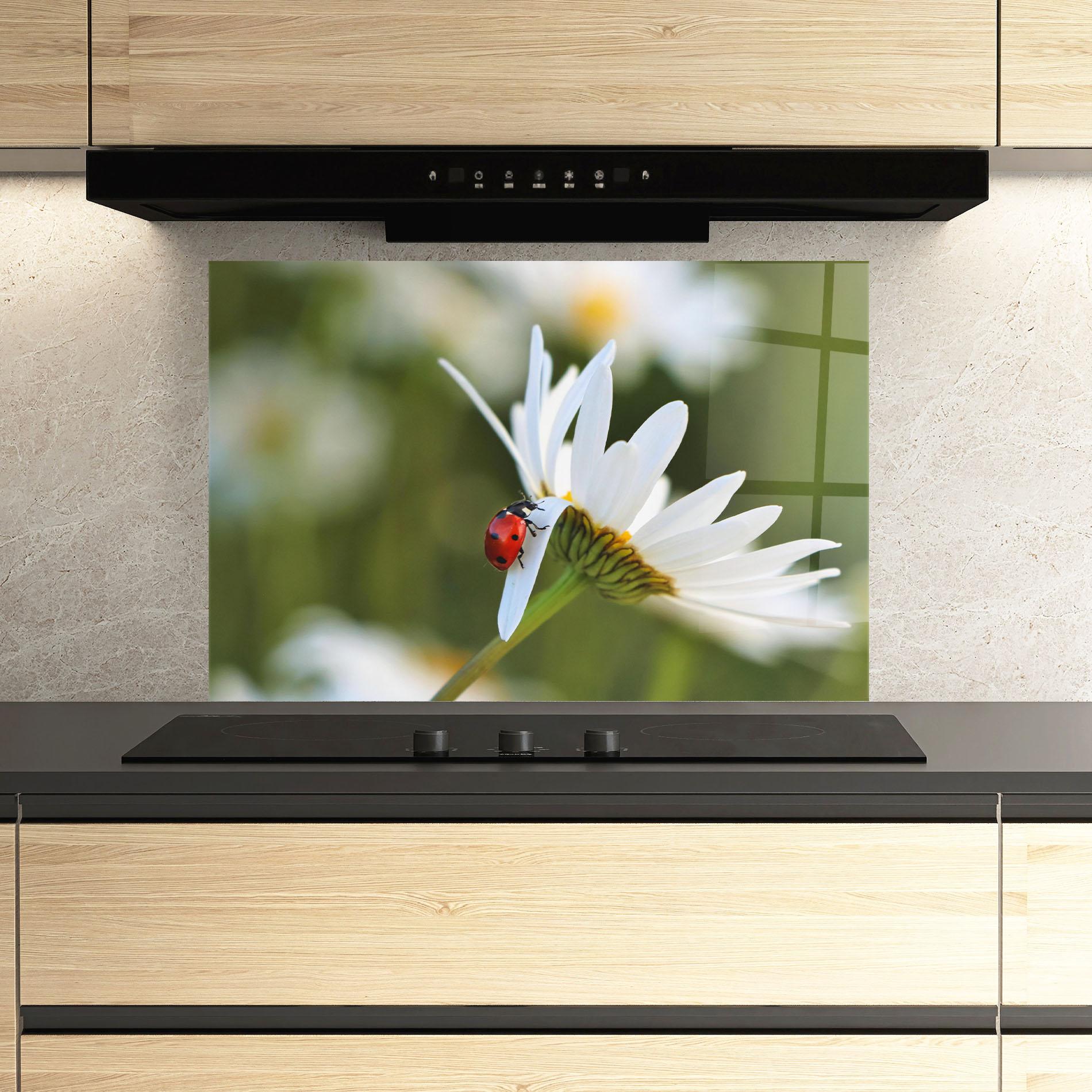 Panou Sticla Bucatarie Ladybug On Daisy Petal mockup 3