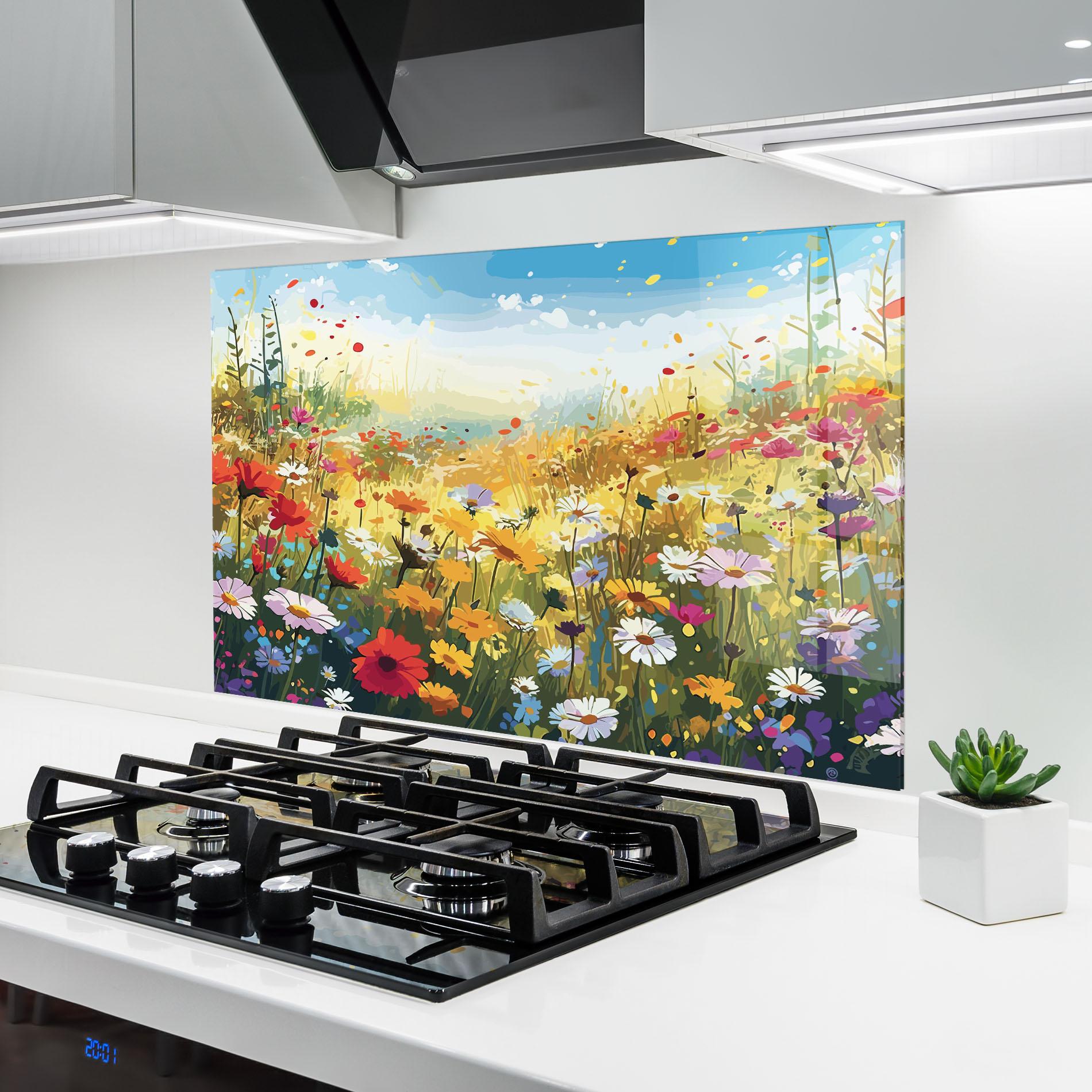 Panou Sticla Bucatarie Colorful Daisy Mix mockup 6