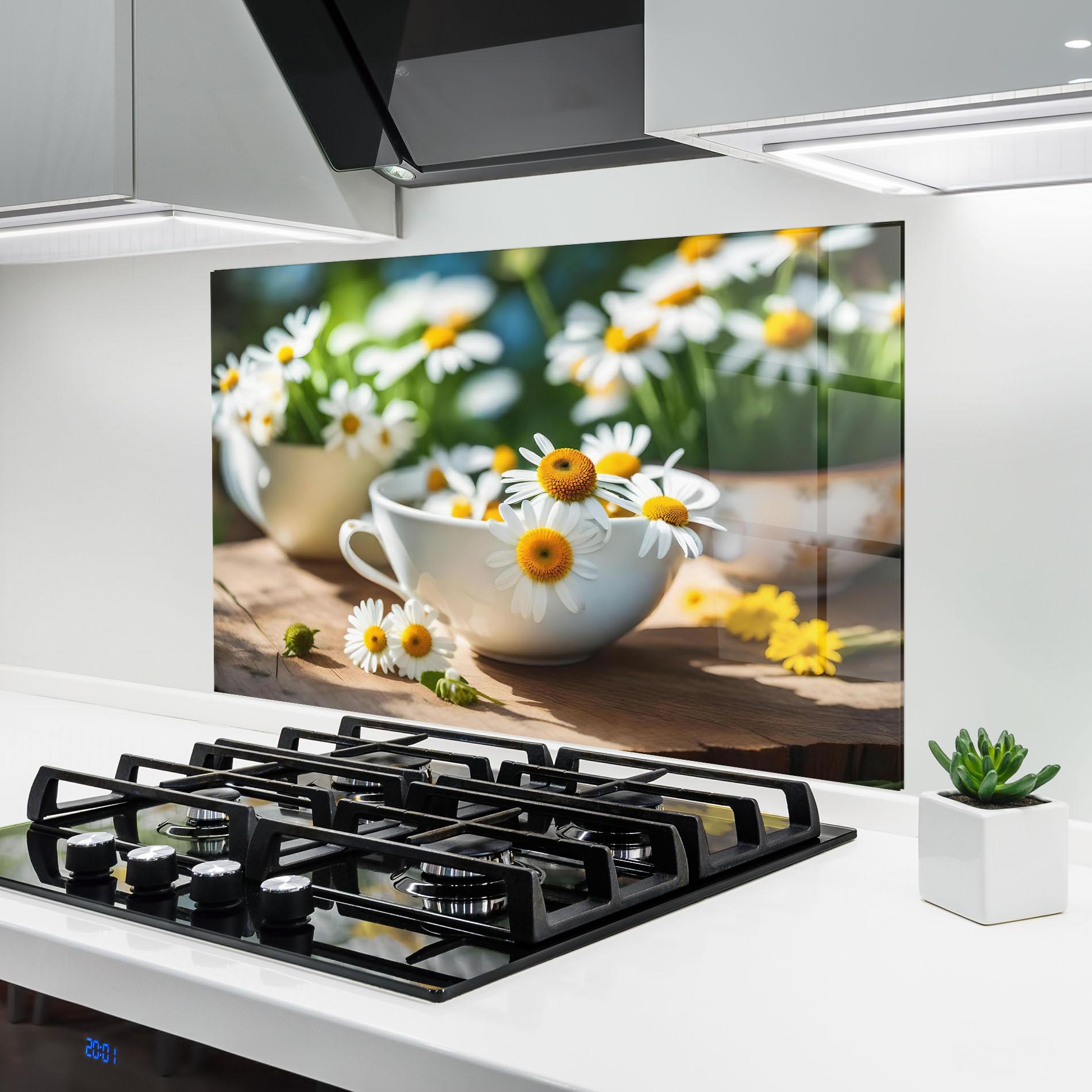 Panou Sticla Bucatarie Daisies In A Cup mockup 6