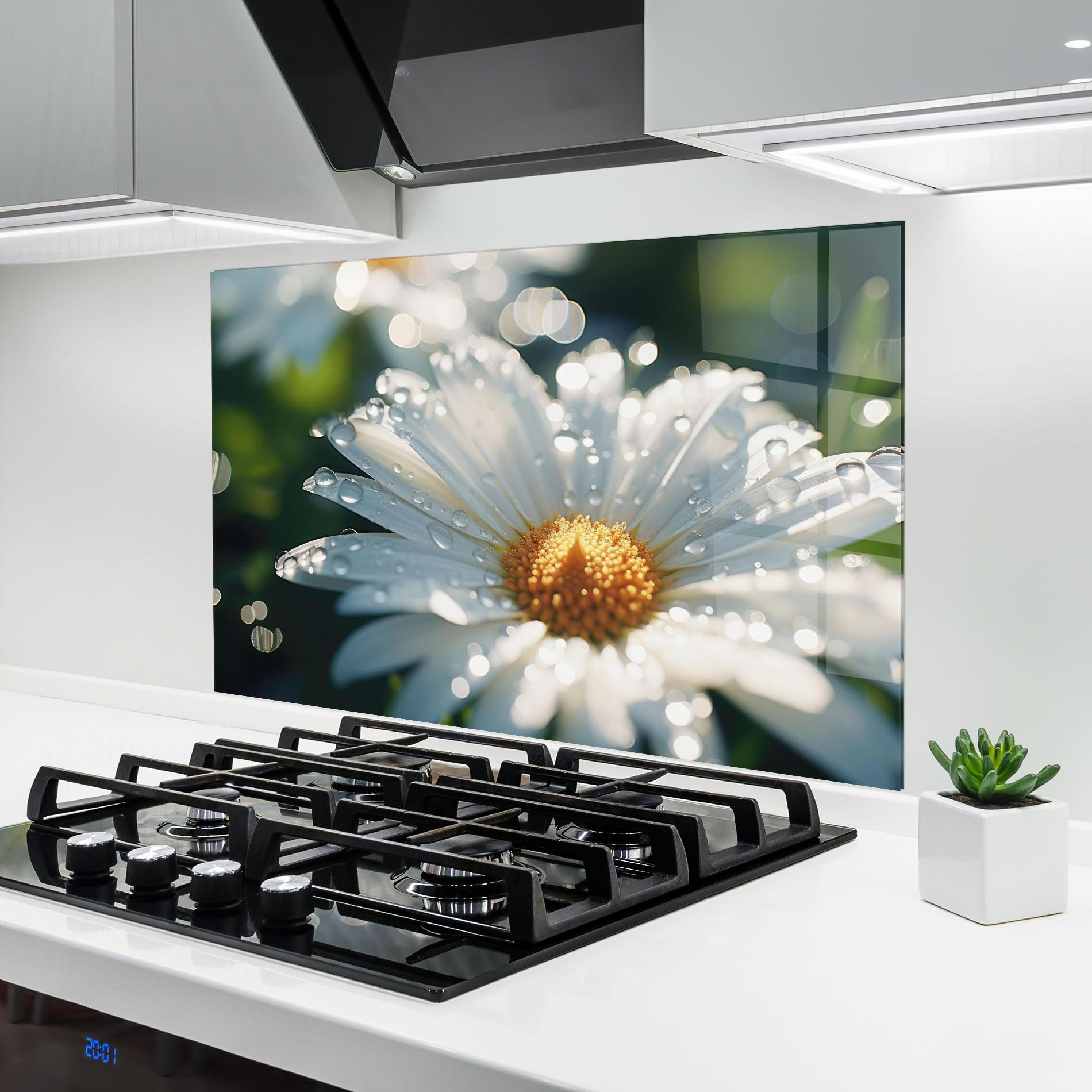 Panou Sticla Bucatarie Daisy After Rain Close Up mockup 6