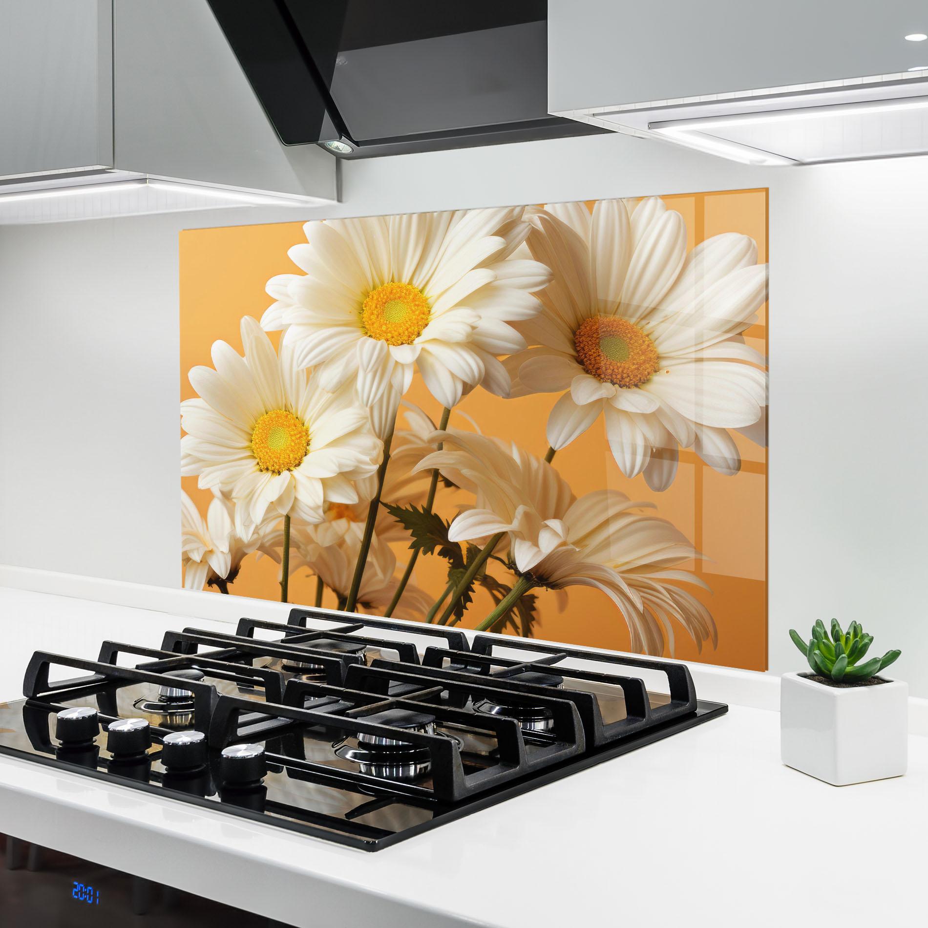 Panou Sticla Bucatarie Daisy On Orange mockup 6