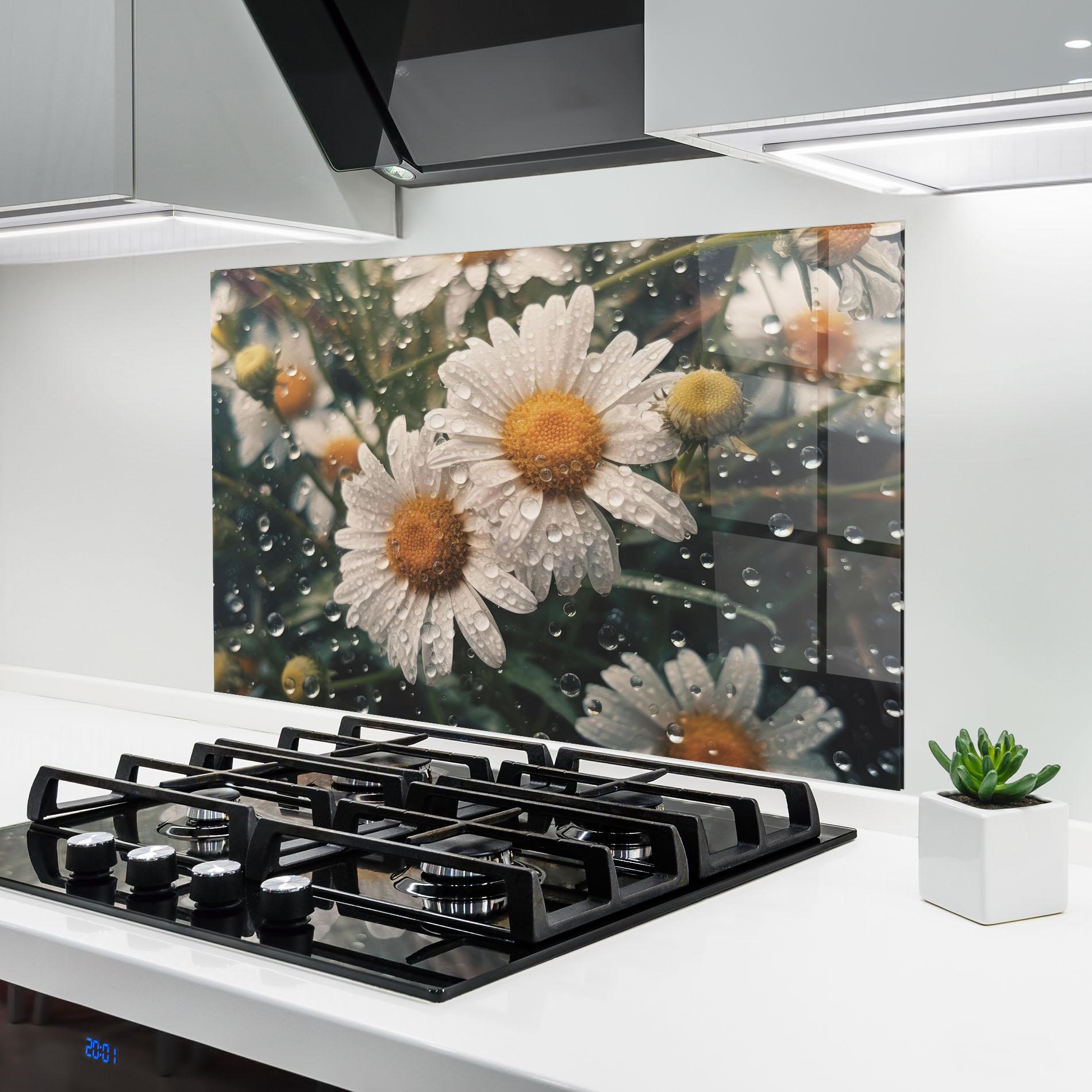 Panou Sticla Bucatarie Daisy View After Rain mockup 6