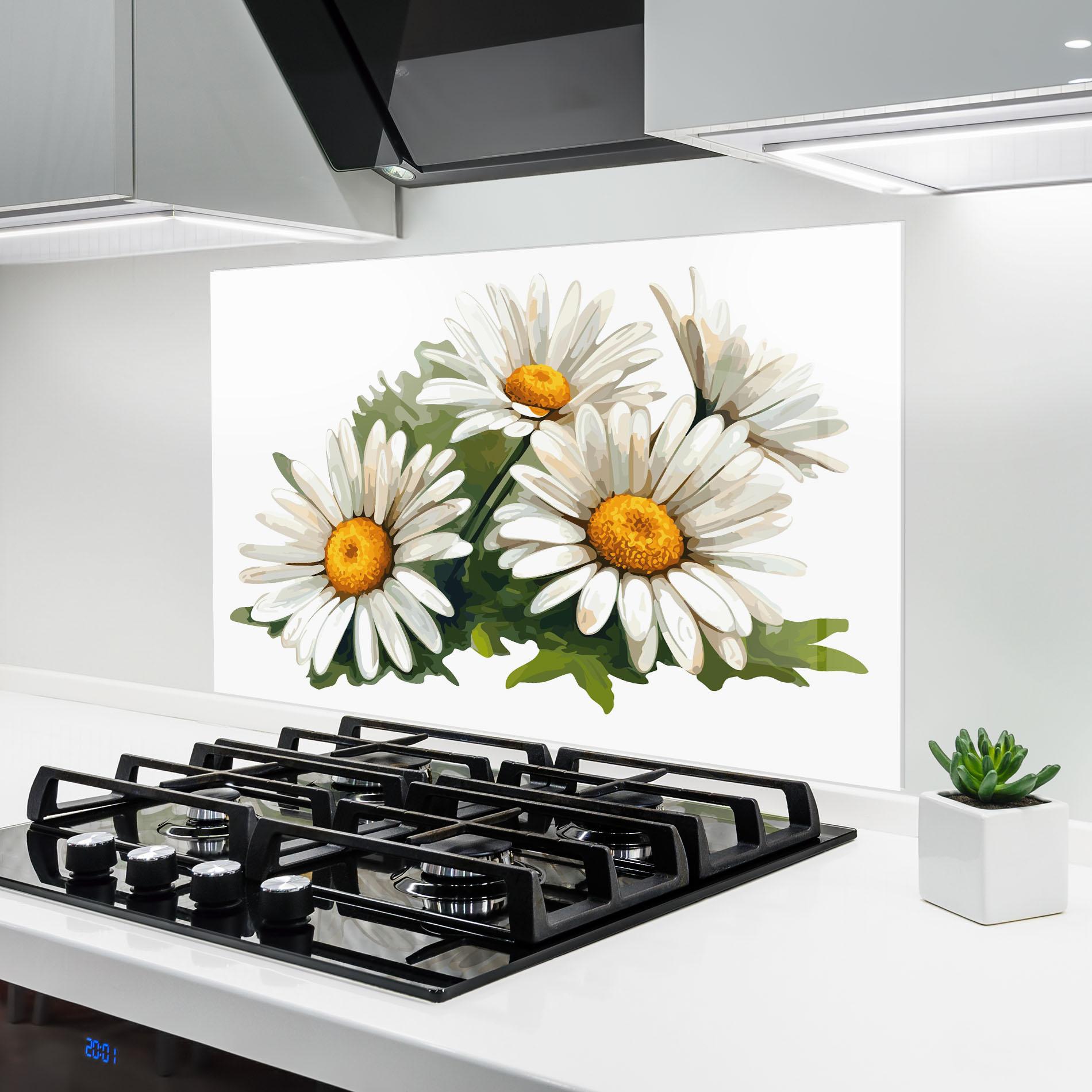 Panou Sticla Bucatarie Grey White Daisy mockup 6