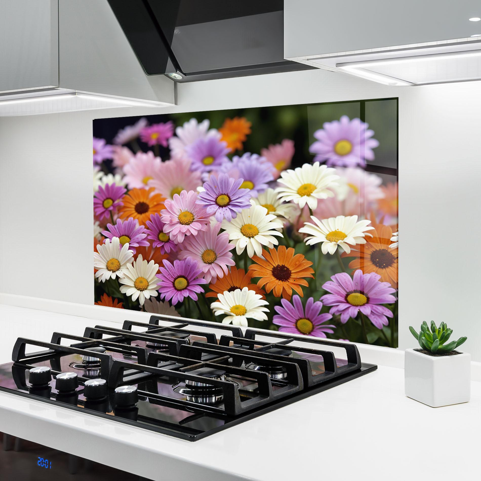 Panou Sticla Bucatarie Orange Purple Daisy Mix mockup 6