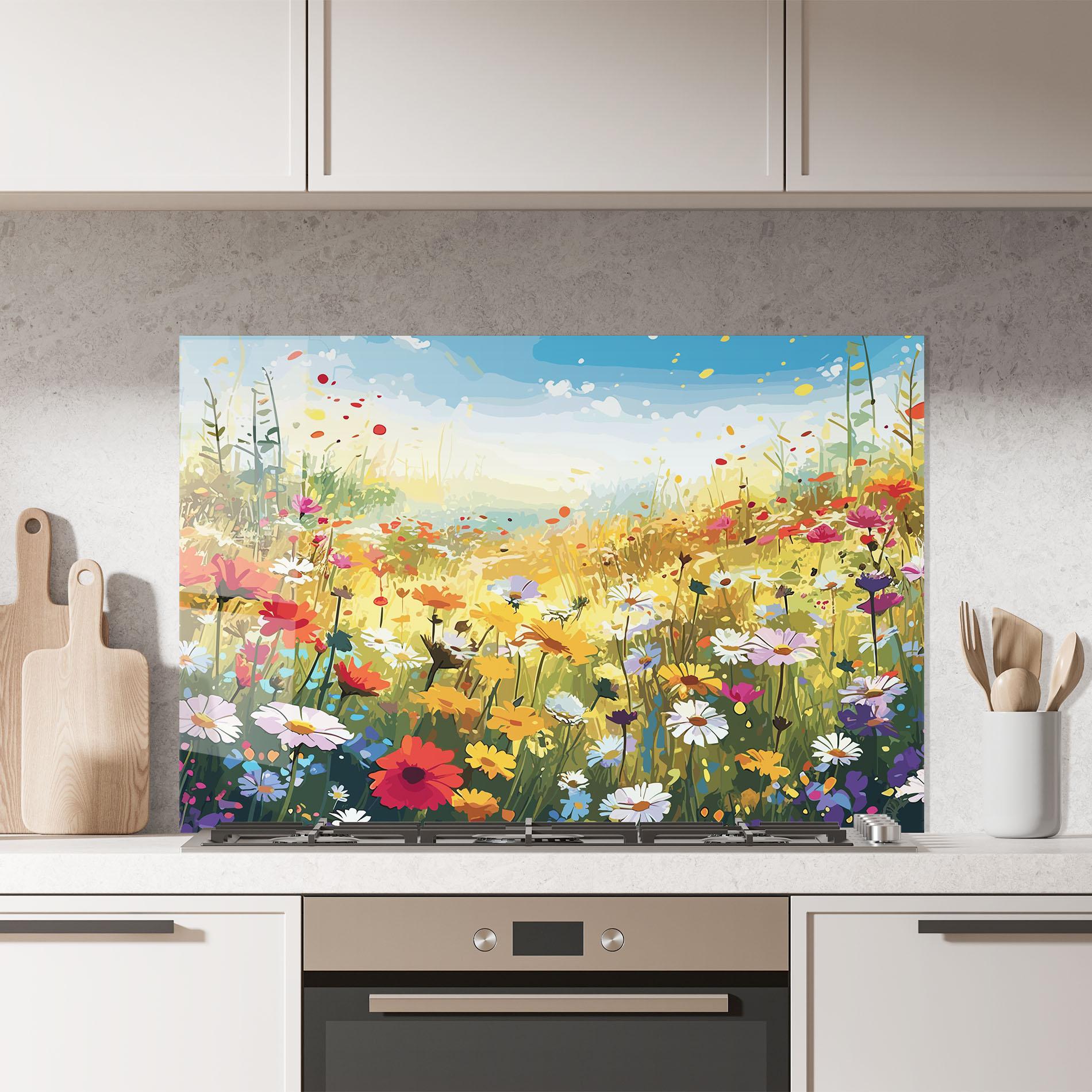 Panou Sticla Bucatarie Colorful Daisy Mix mockup 7