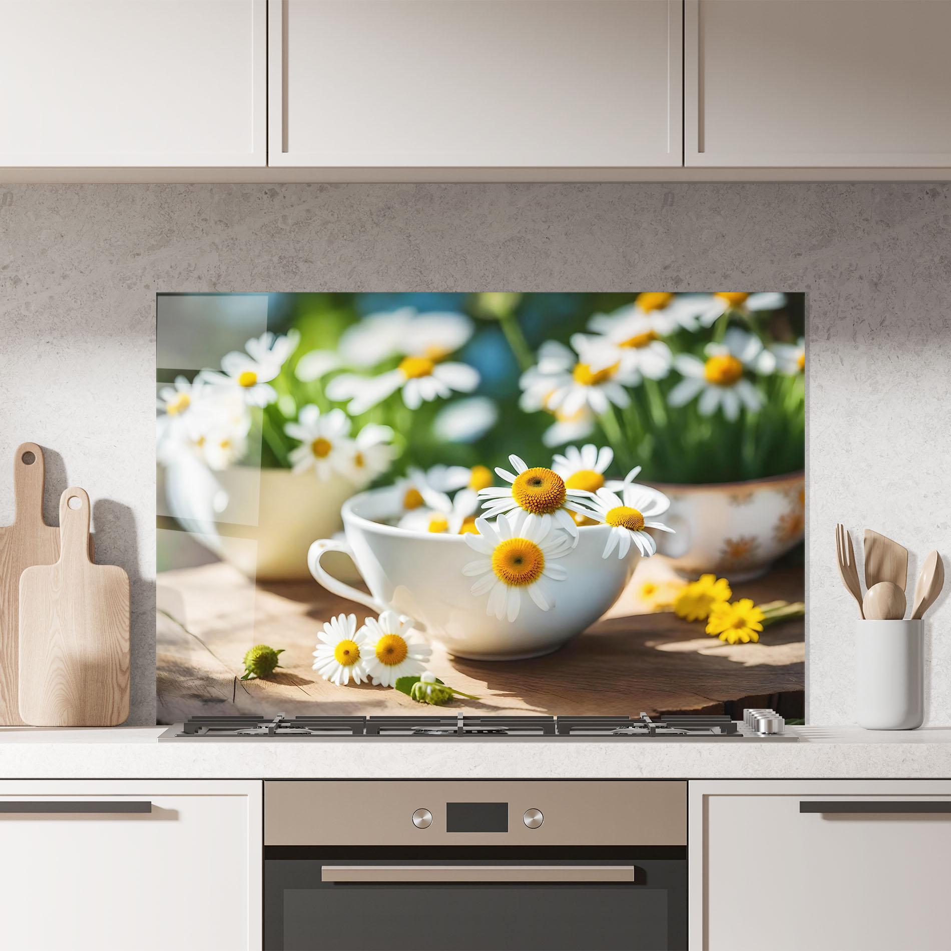 Panou Sticla Bucatarie Daisies In A Cup mockup 7