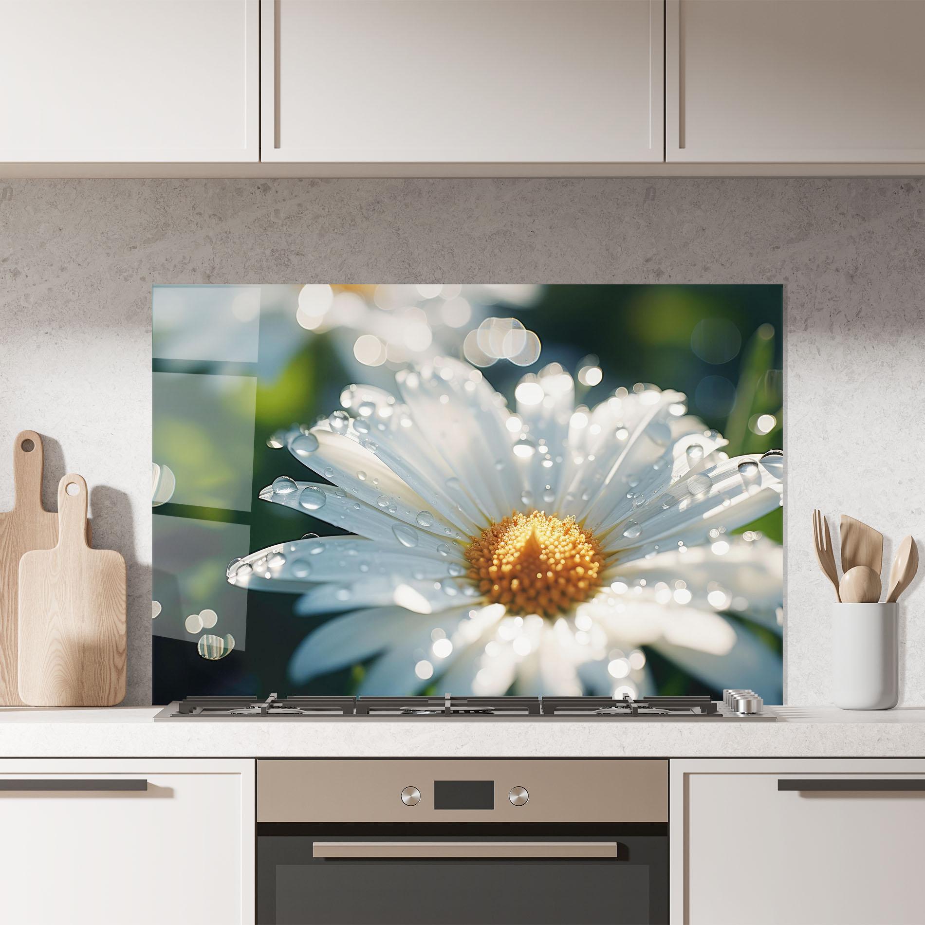 Panou Sticla Bucatarie Daisy After Rain Close Up mockup 7