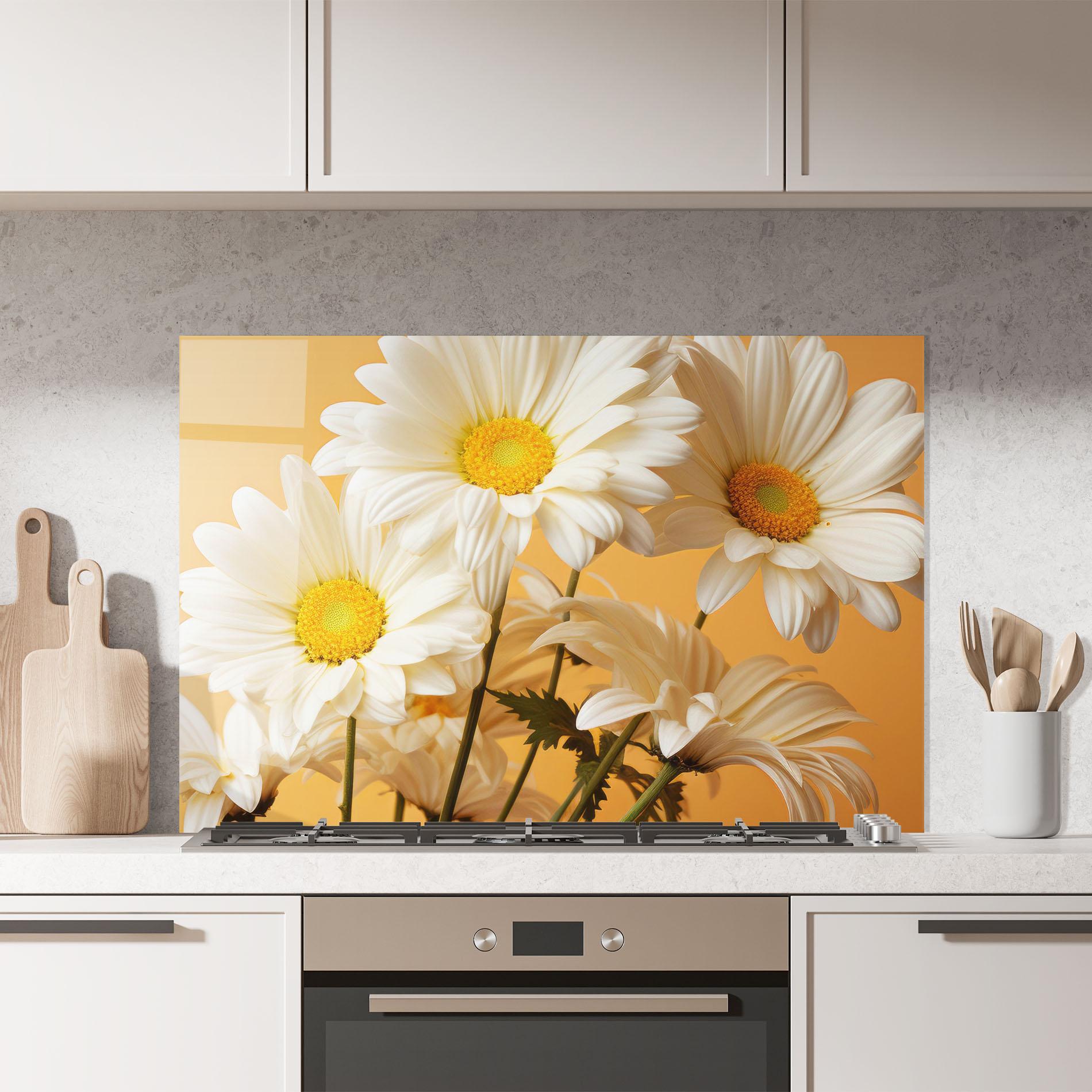 Panou Sticla Bucatarie Daisy On Orange mockup 7