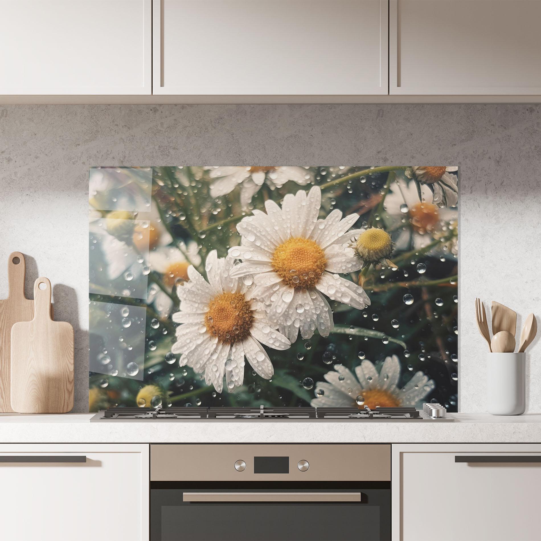 Panou Sticla Bucatarie Daisy View After Rain mockup 7