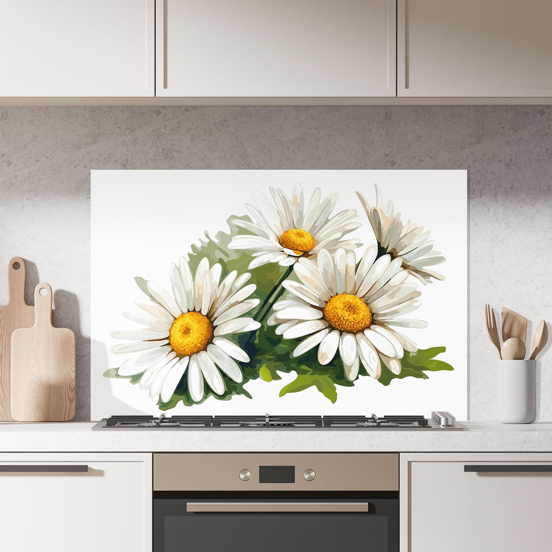 Panou Sticla Bucatarie Grey White Daisy mockup 7