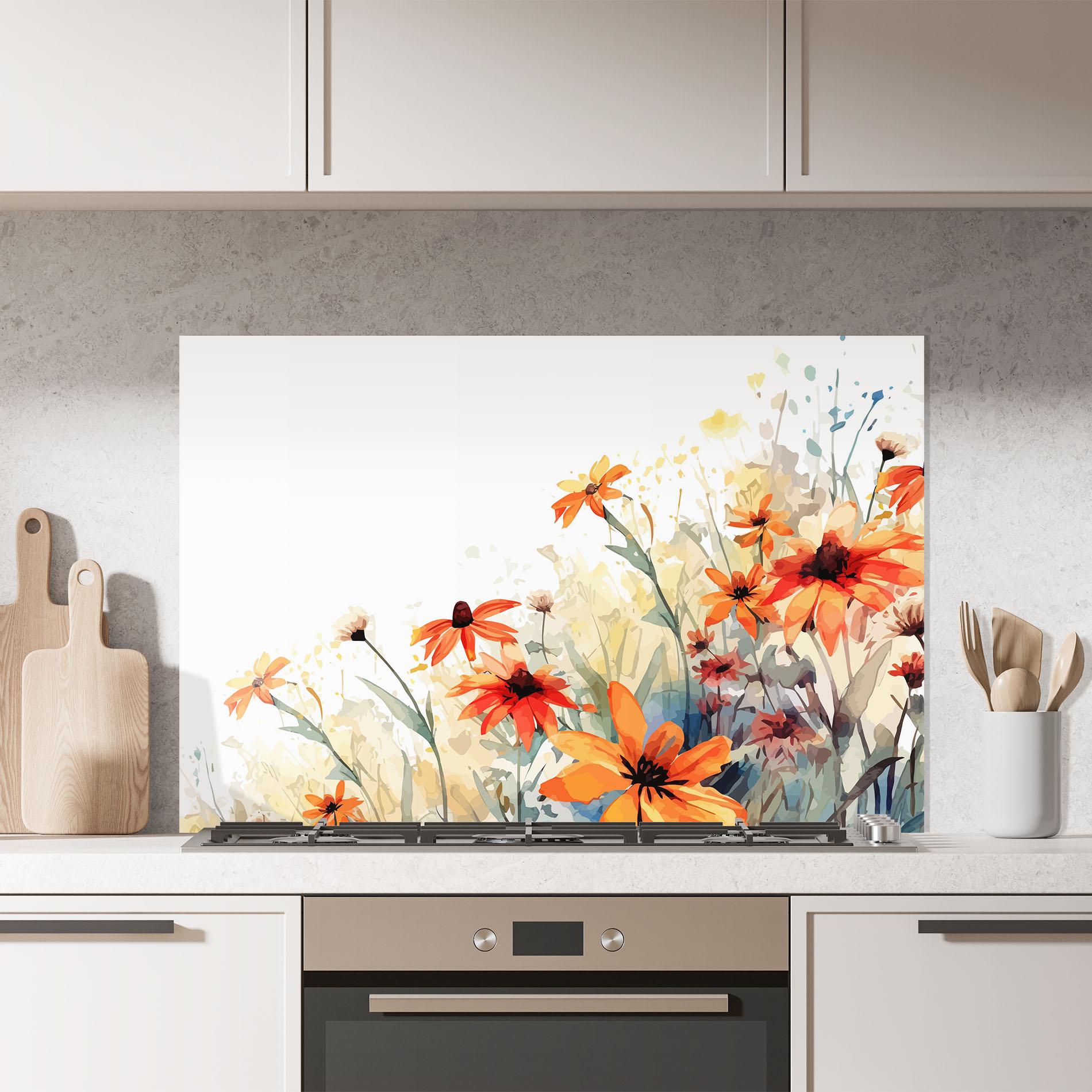 Panou Sticla Bucatarie Orange Daisy mockup 7