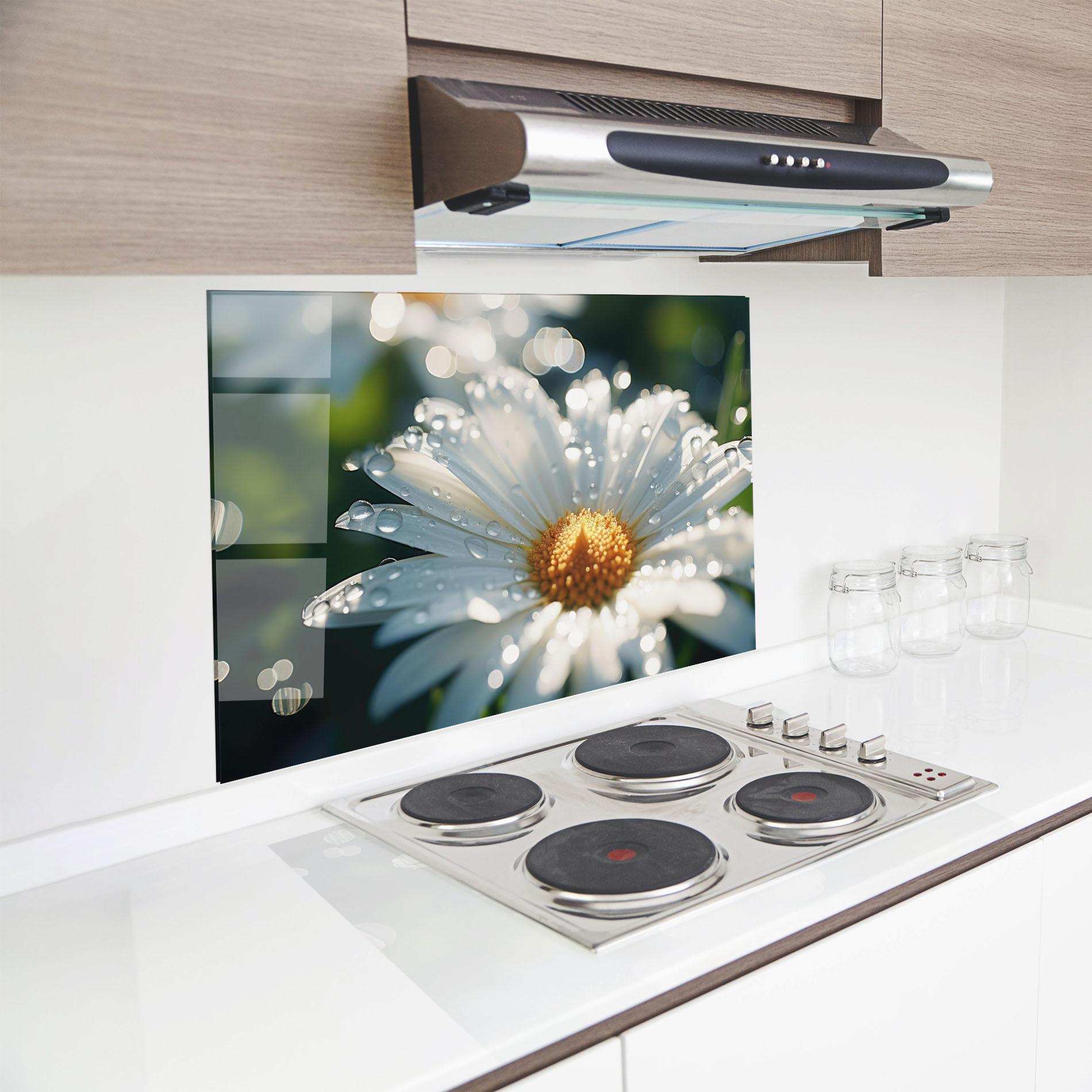 Panou Sticla Bucatarie Daisy After Rain Close Up mockup 8