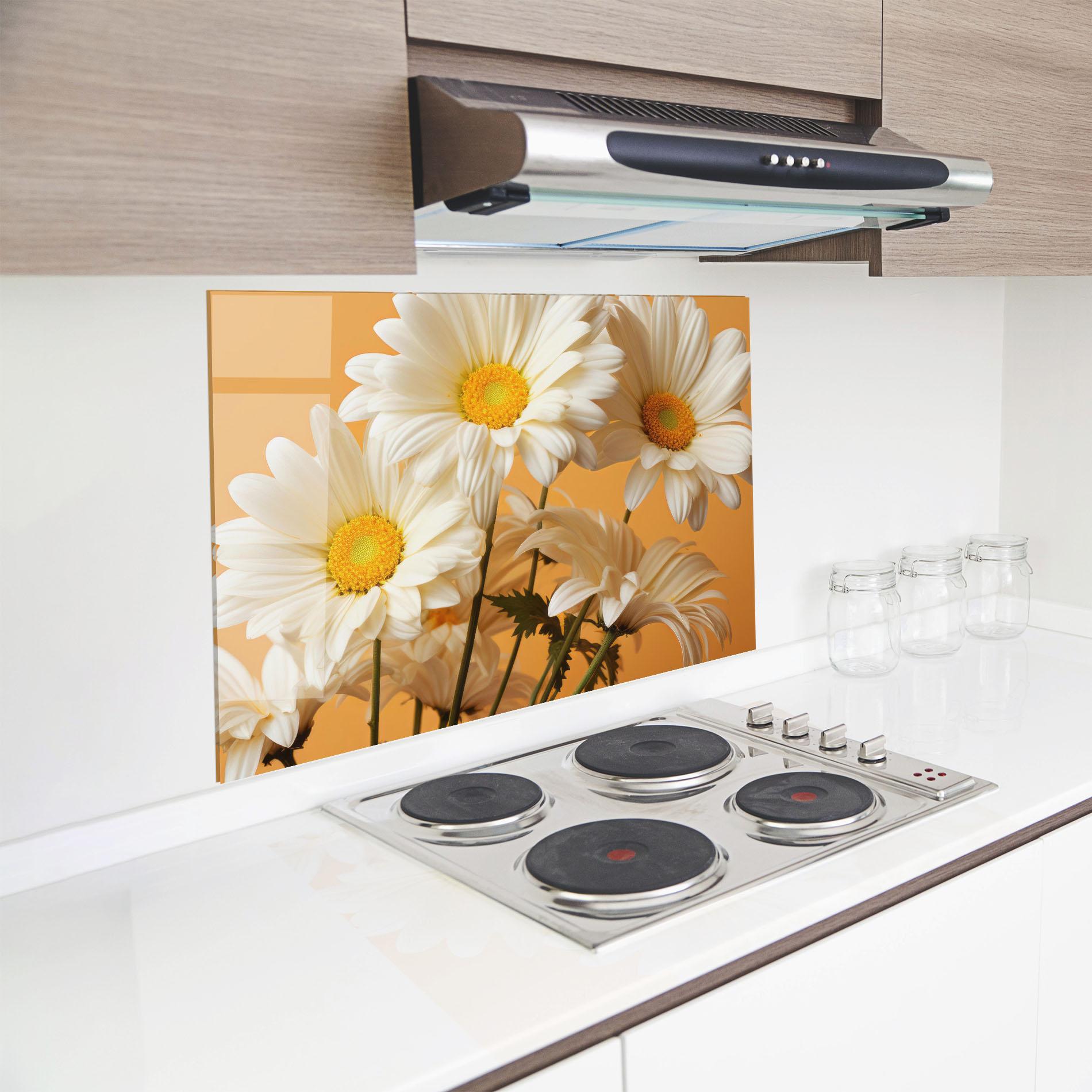 Panou Sticla Bucatarie Daisy On Orange mockup 8