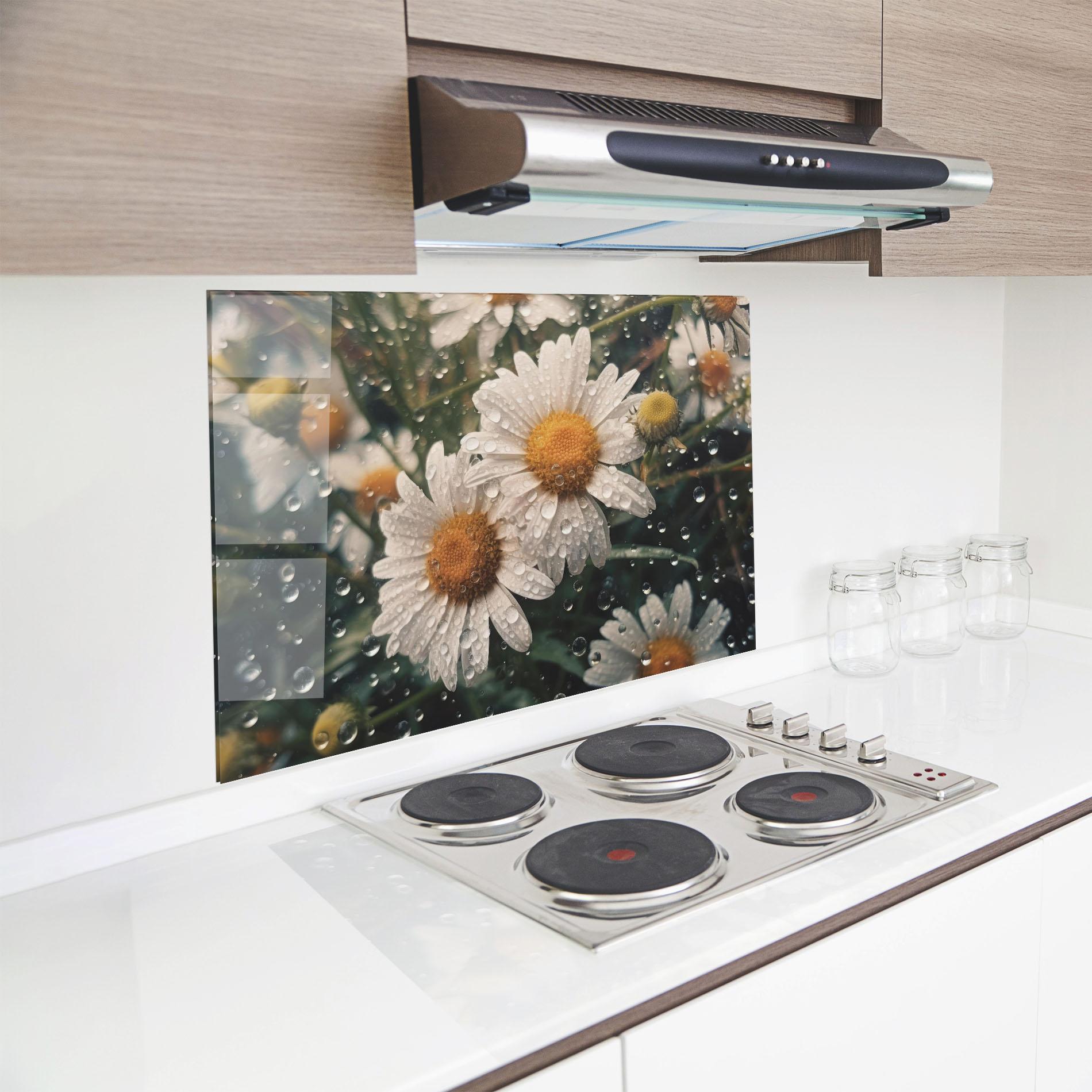 Panou Sticla Bucatarie Daisy View After Rain mockup 8