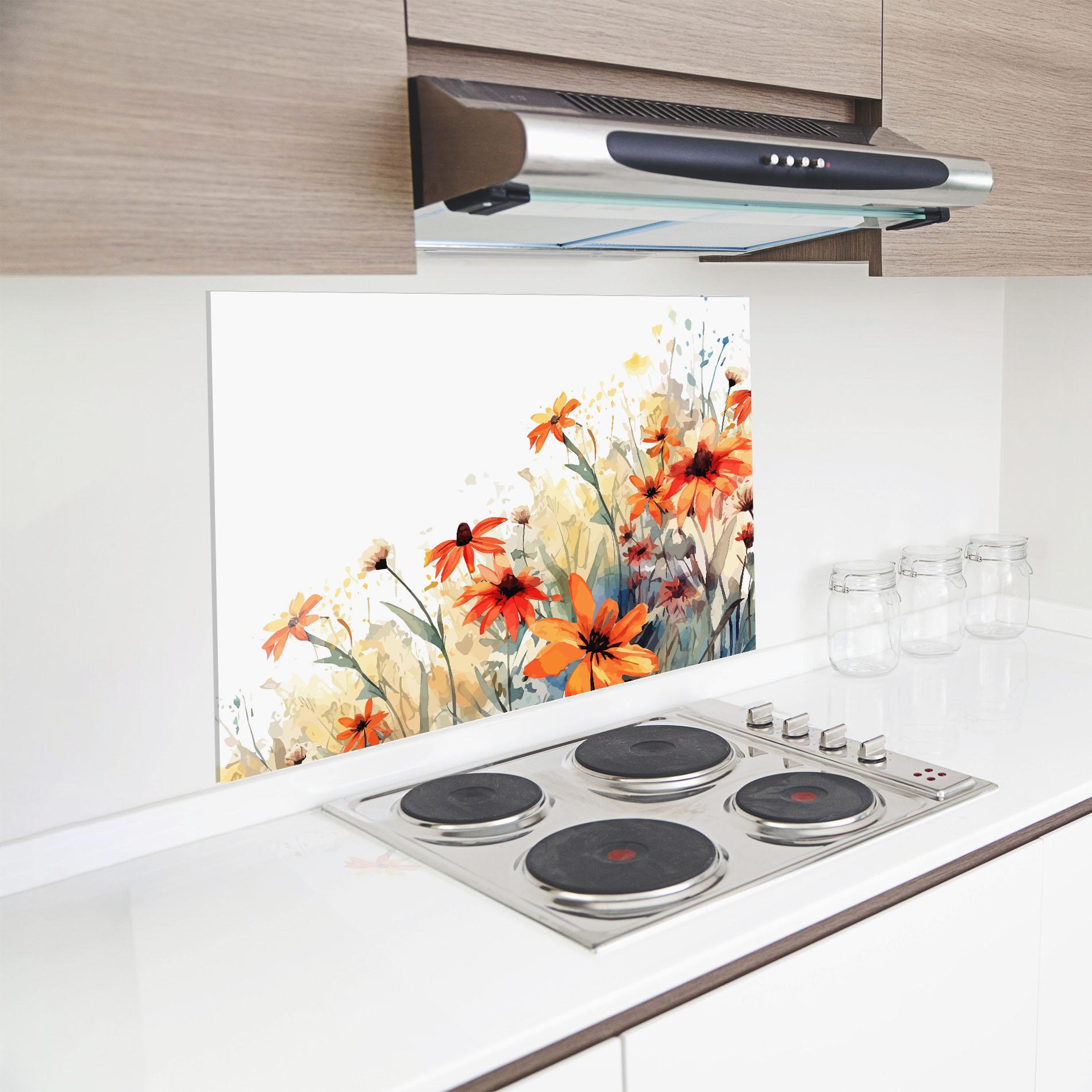 Panou Sticla Bucatarie Orange Daisy mockup 8