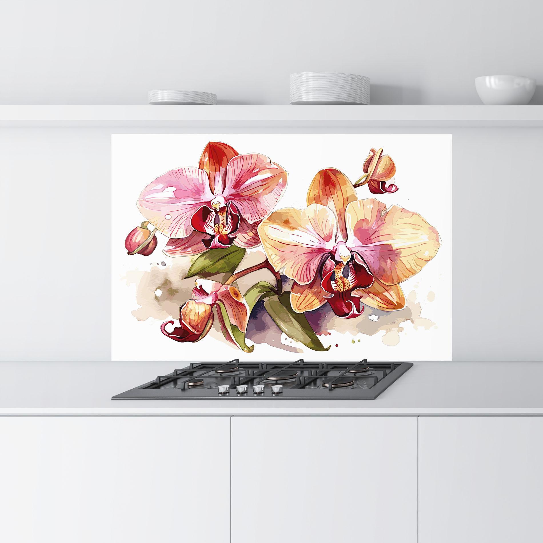 Panou Sticla Bucatarie Beautiful Orchids Art mockup 9