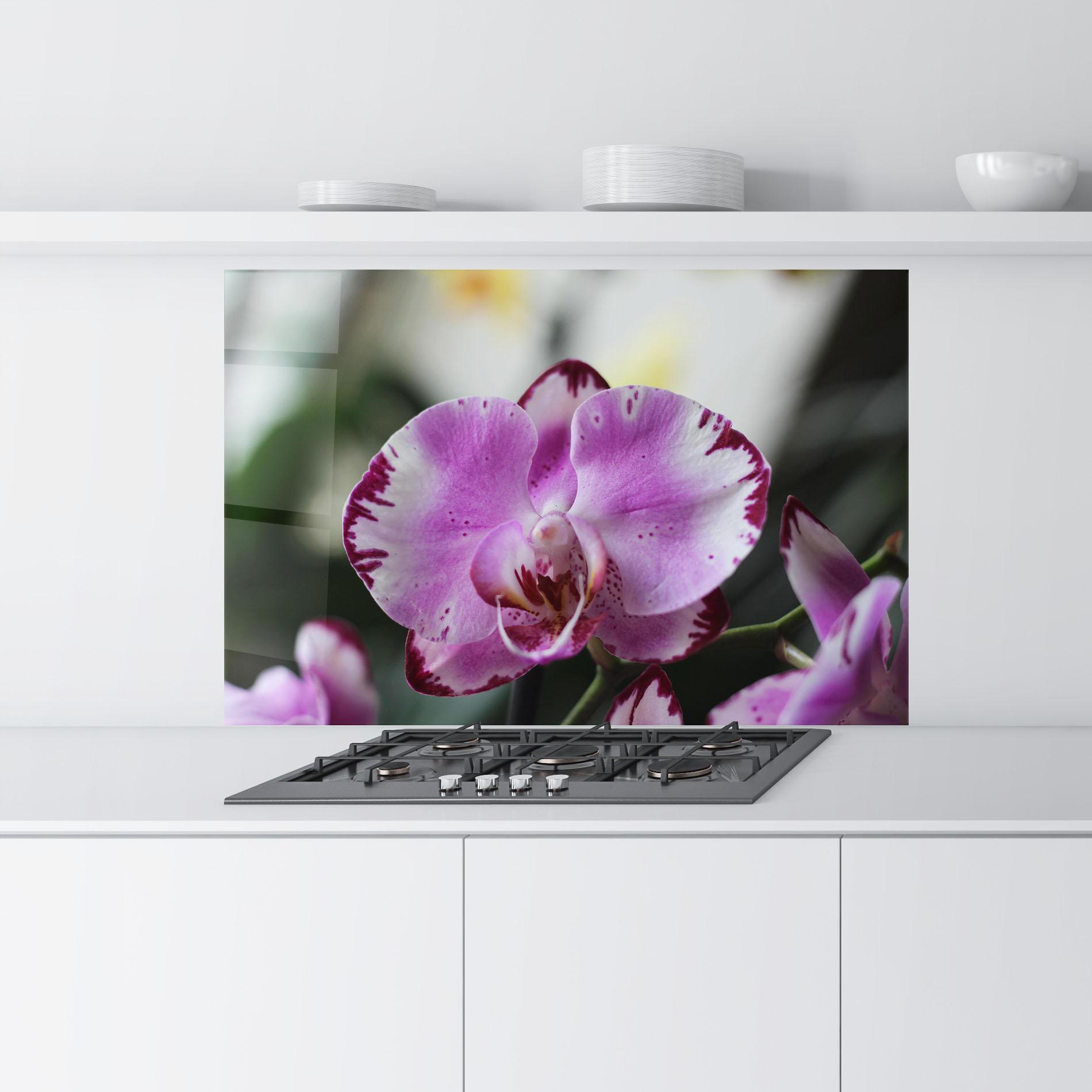 Panou Sticla Bucatarie Dark Purple Orchids In Nature mockup 9