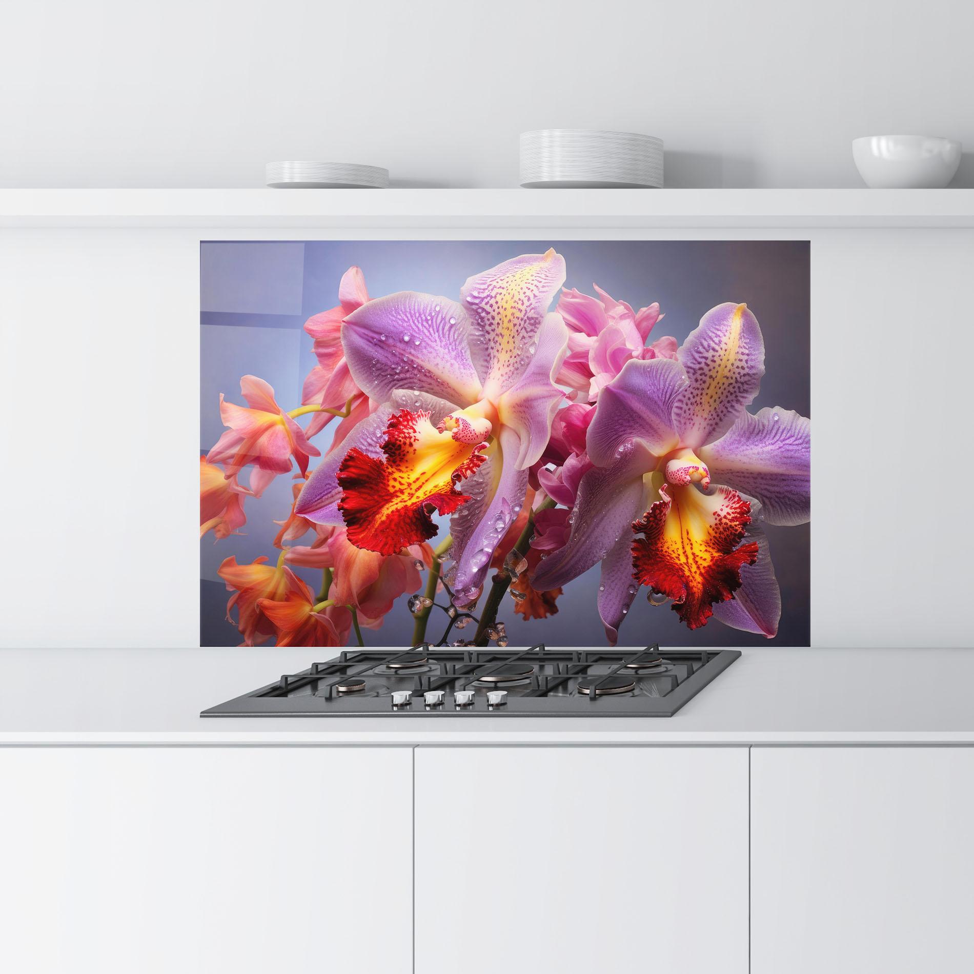 Panou Sticla Bucatarie Purple Orange Orchid View mockup 9