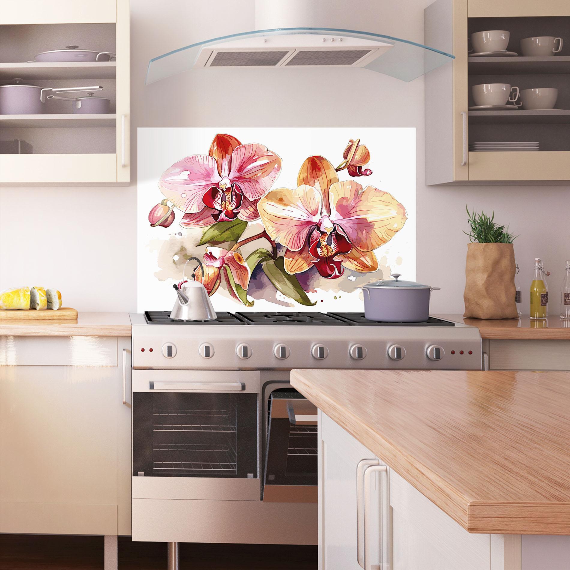 Panou Sticla Bucatarie Beautiful Orchids Art mockup 1